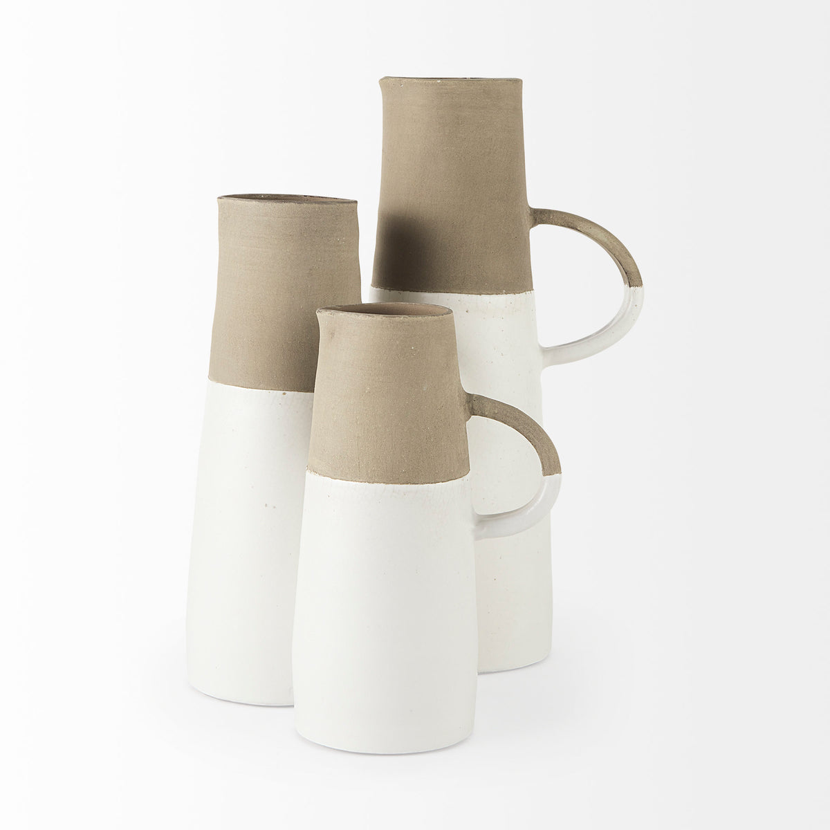 Garand Large 18.8H Two-Toned White Natural Ceramic Jug-Jars Jugs Urns-DECOROLALA