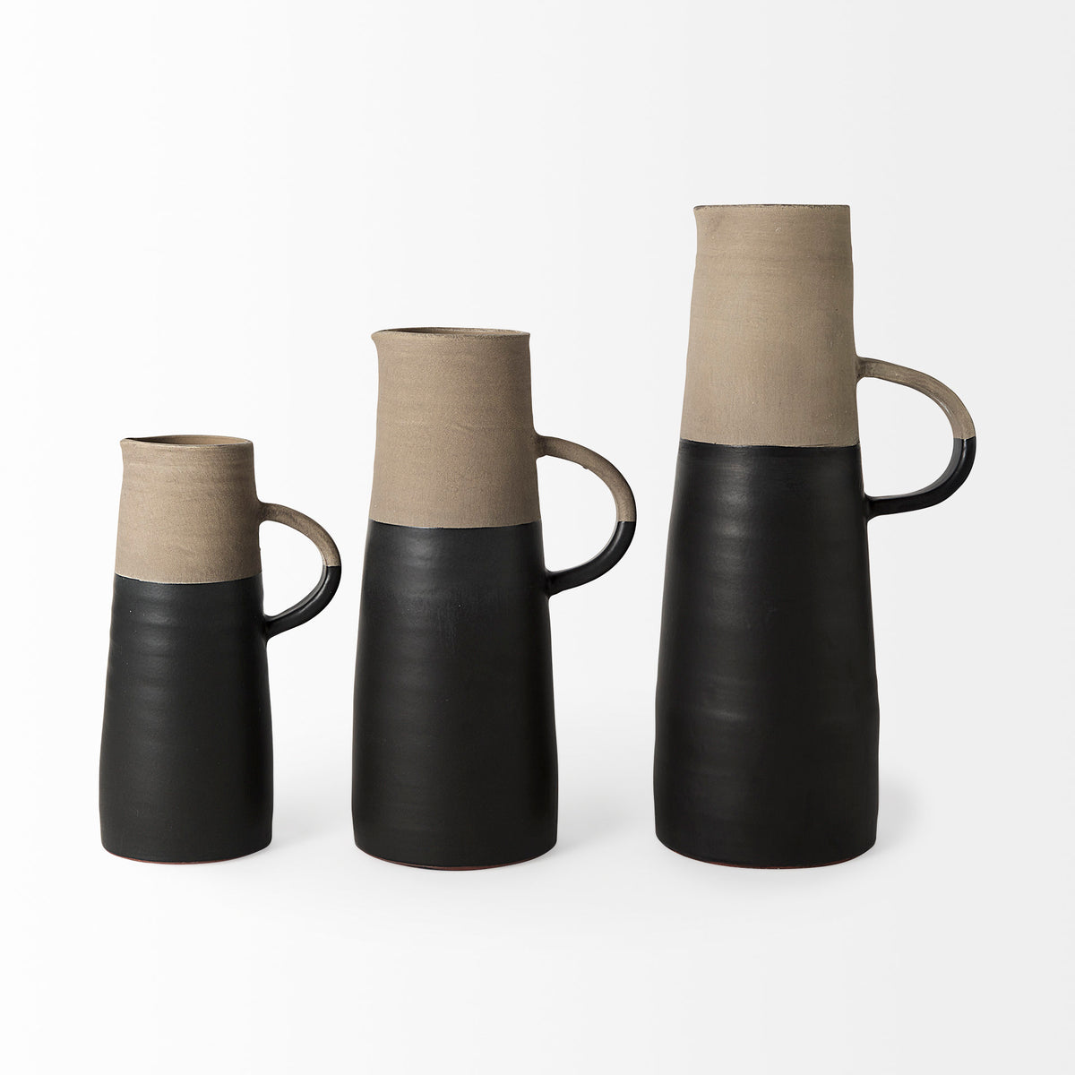 Garand Medium 15" Two-Toned Black and Natural Ceramic Jug-Jars Jugs Urns-DECOROLALA