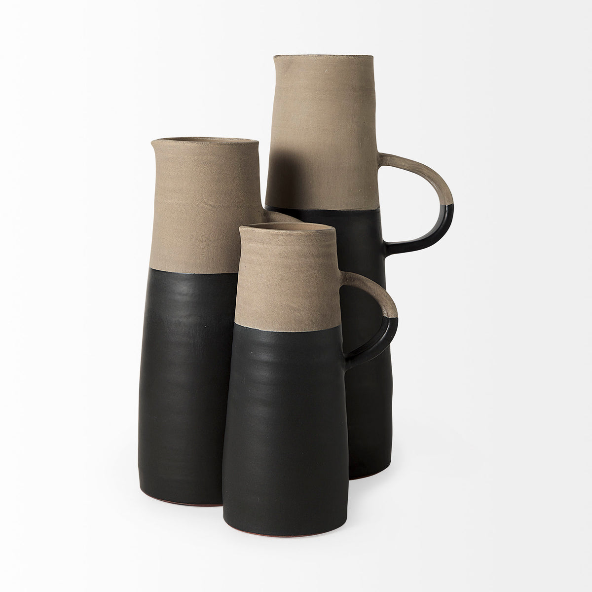 Garand Medium 15" Two-Toned Black and Natural Ceramic Jug-Jars Jugs Urns-DECOROLALA