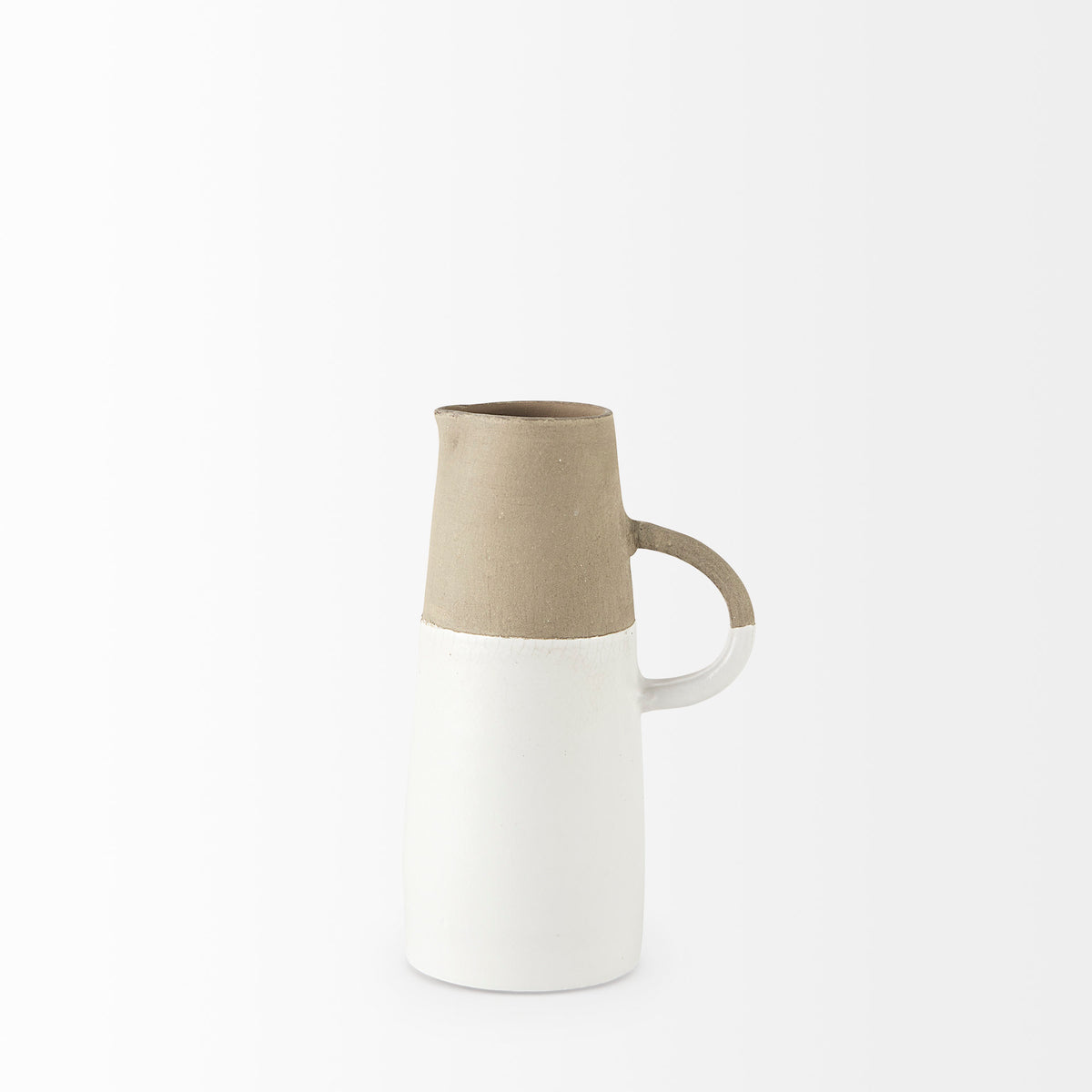 Garand Small 13H Two-Toned White Natural Ceramic Jug-Jars Jugs Urns-DECOROLALA