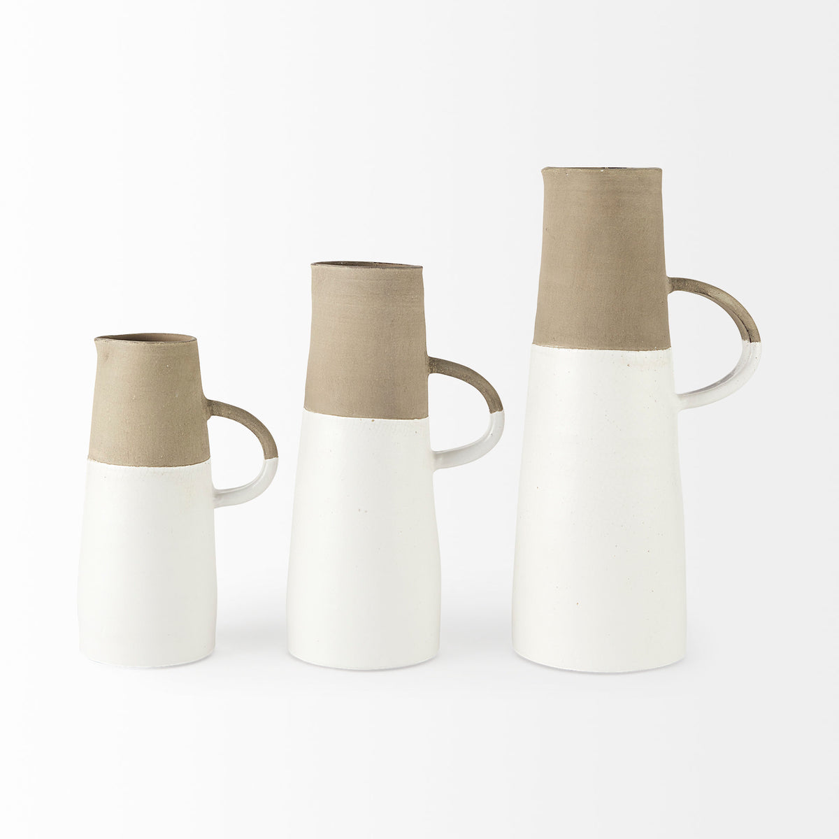 Garand Small 13H Two-Toned White Natural Ceramic Jug-Jars Jugs Urns-DECOROLALA