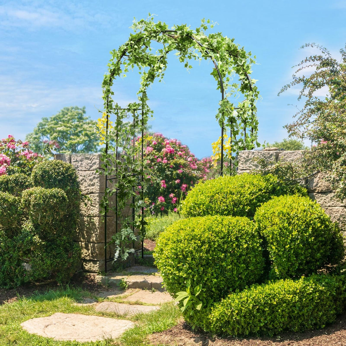 Garden Arch Arbor Trellis Patio Plant Stand Rack Archway-Black-Garden Arbors-DECOROLALA