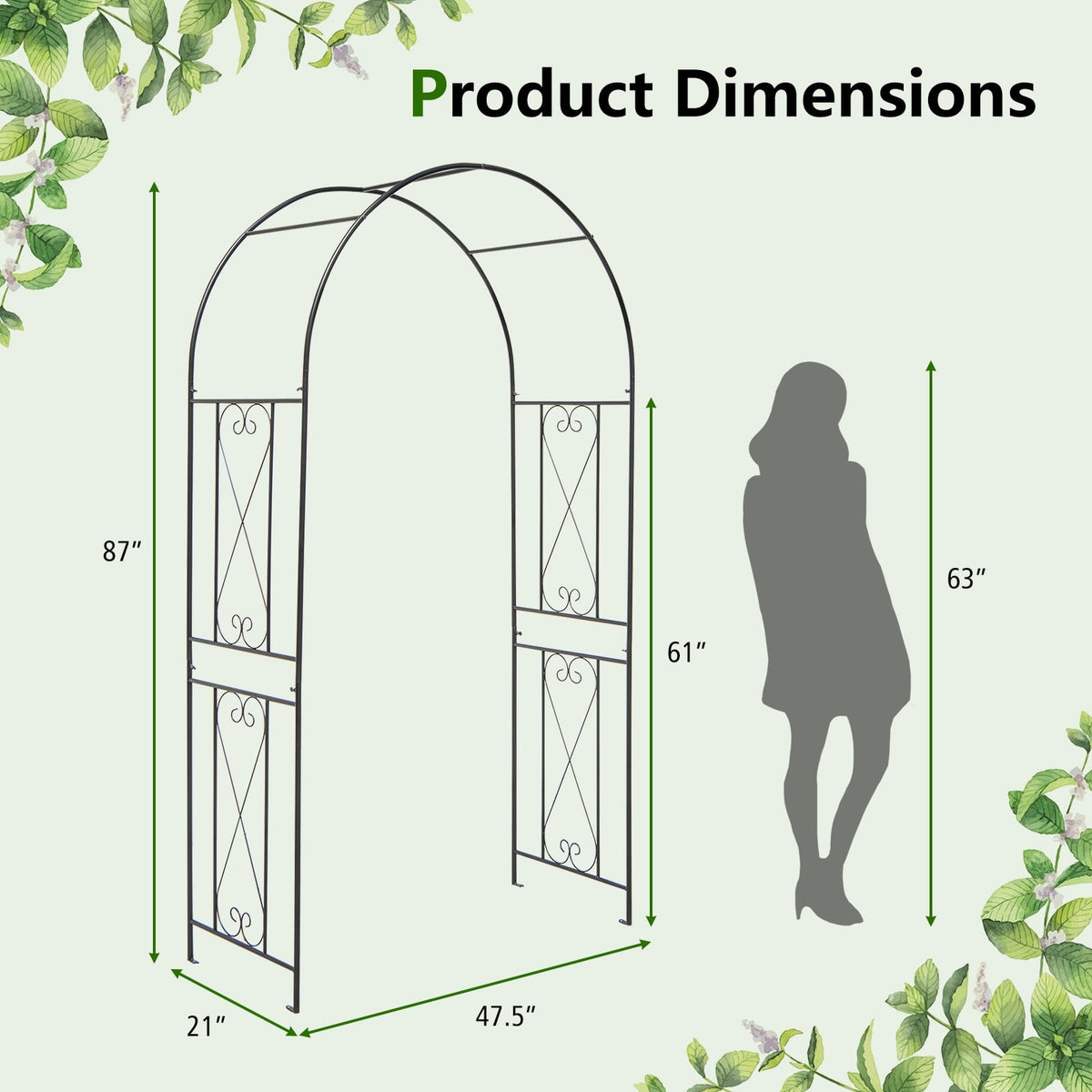 Garden Arch Arbor Trellis Patio Plant Stand Rack Archway-Black-Garden Arbors-DECOROLALA