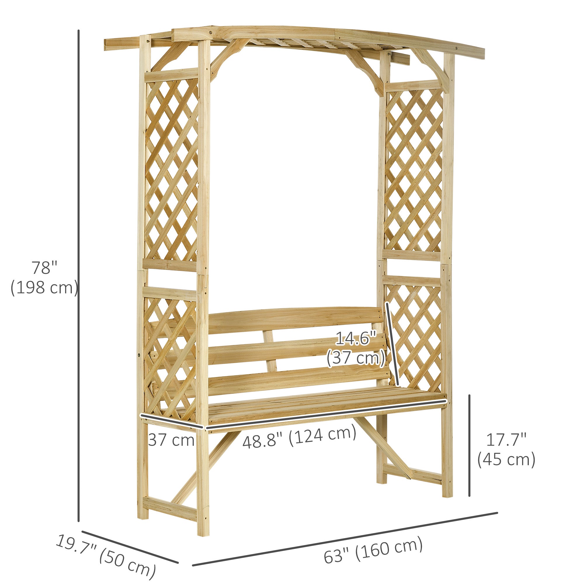 Garden Arch Bench - Wooden Arbor with Trellises-DECOROLALA