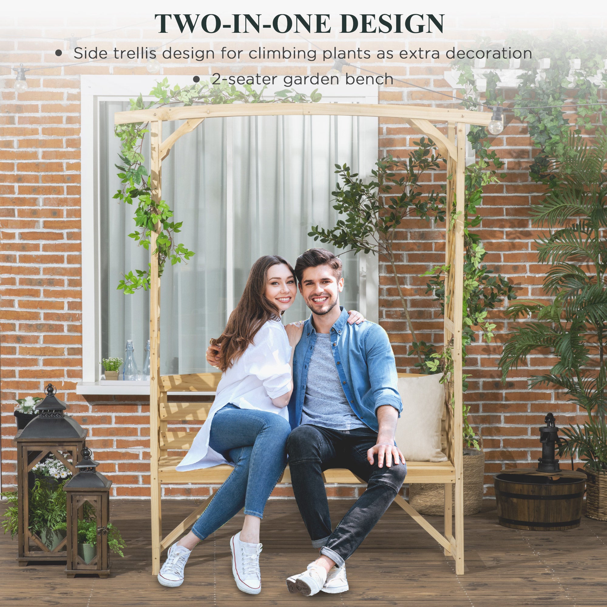 Garden Arch Bench - Wooden Arbor with Trellises-DECOROLALA