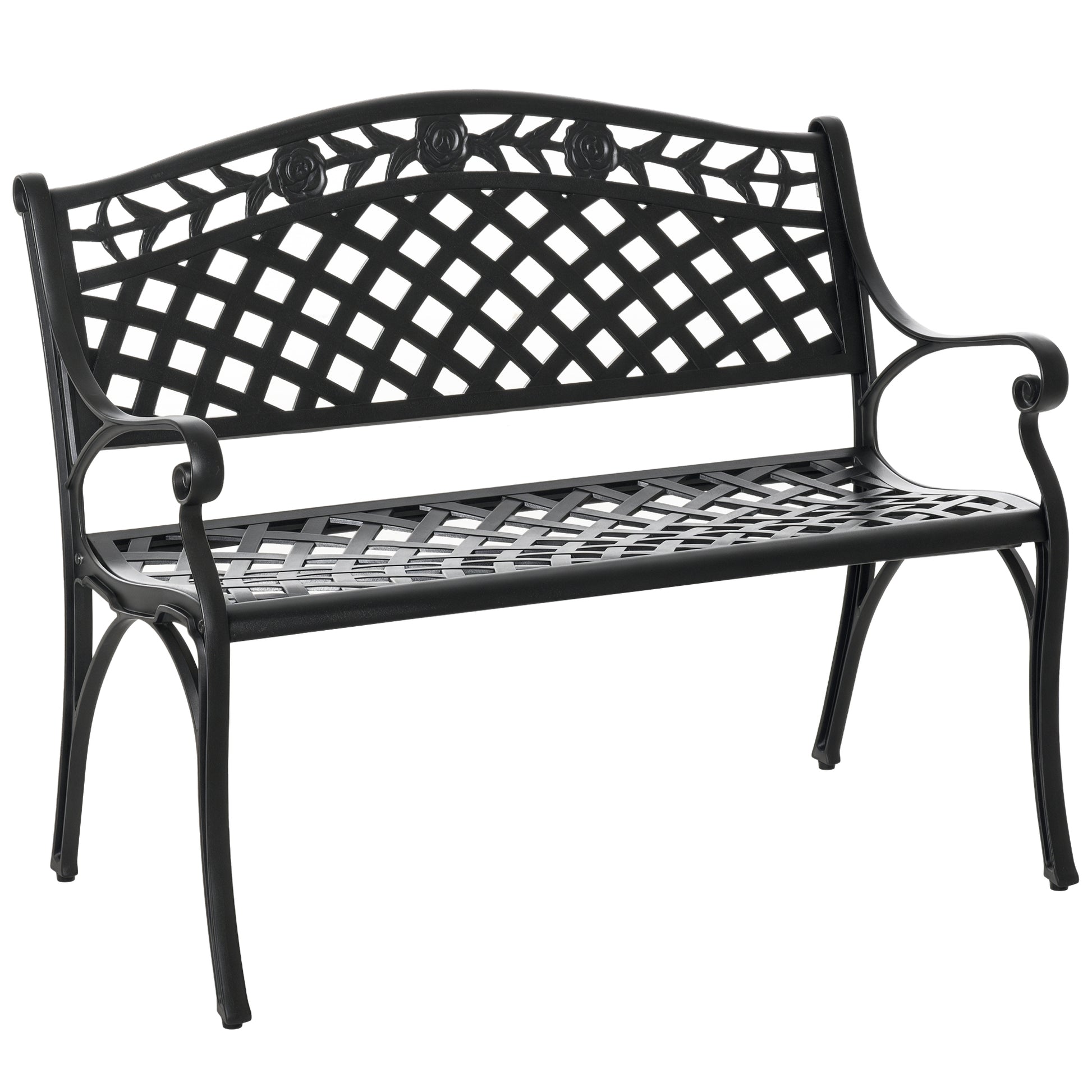 Garden Bench 40" Aluminum 2-Person Black-DECOROLALA
