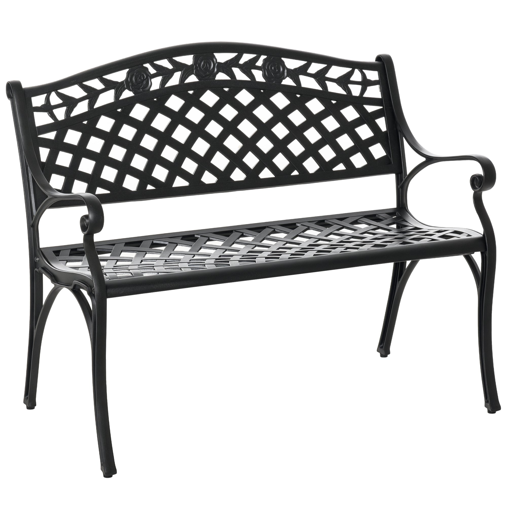 Garden Bench 40" Aluminum 2-Person Black-DECOROLALA
