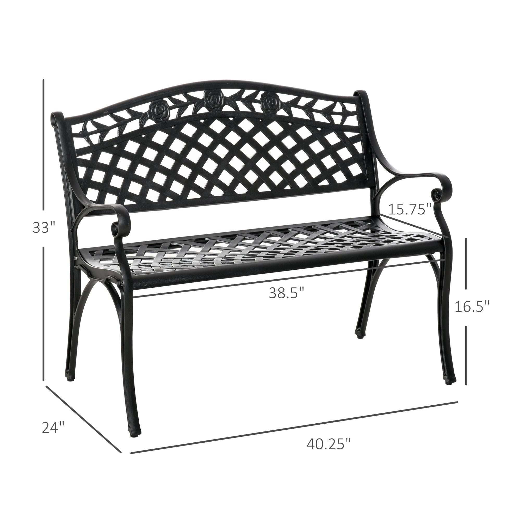 Garden Bench 40" Aluminum 2-Person Black-DECOROLALA