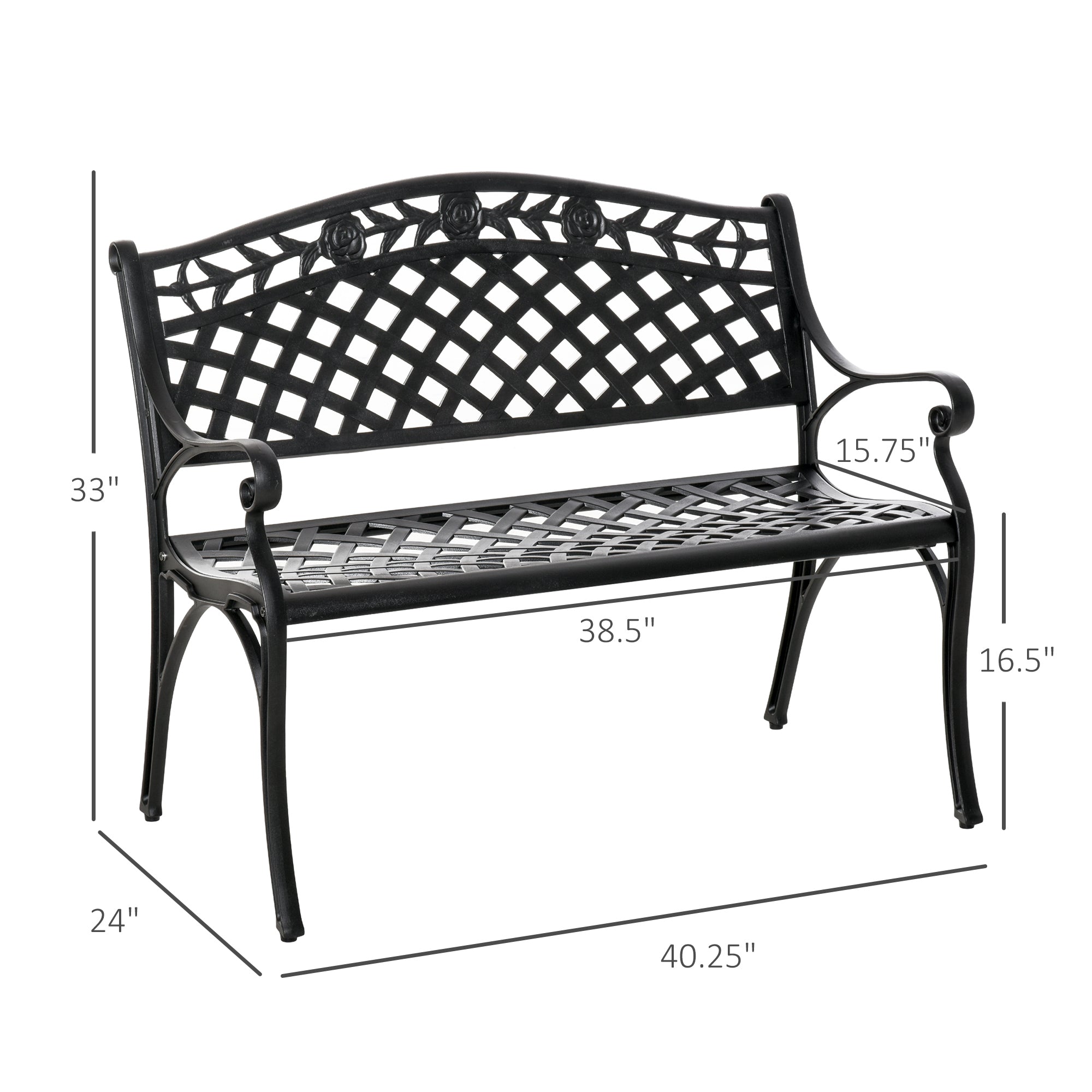 Garden Bench 40" Aluminum 2-Person Black-DECOROLALA