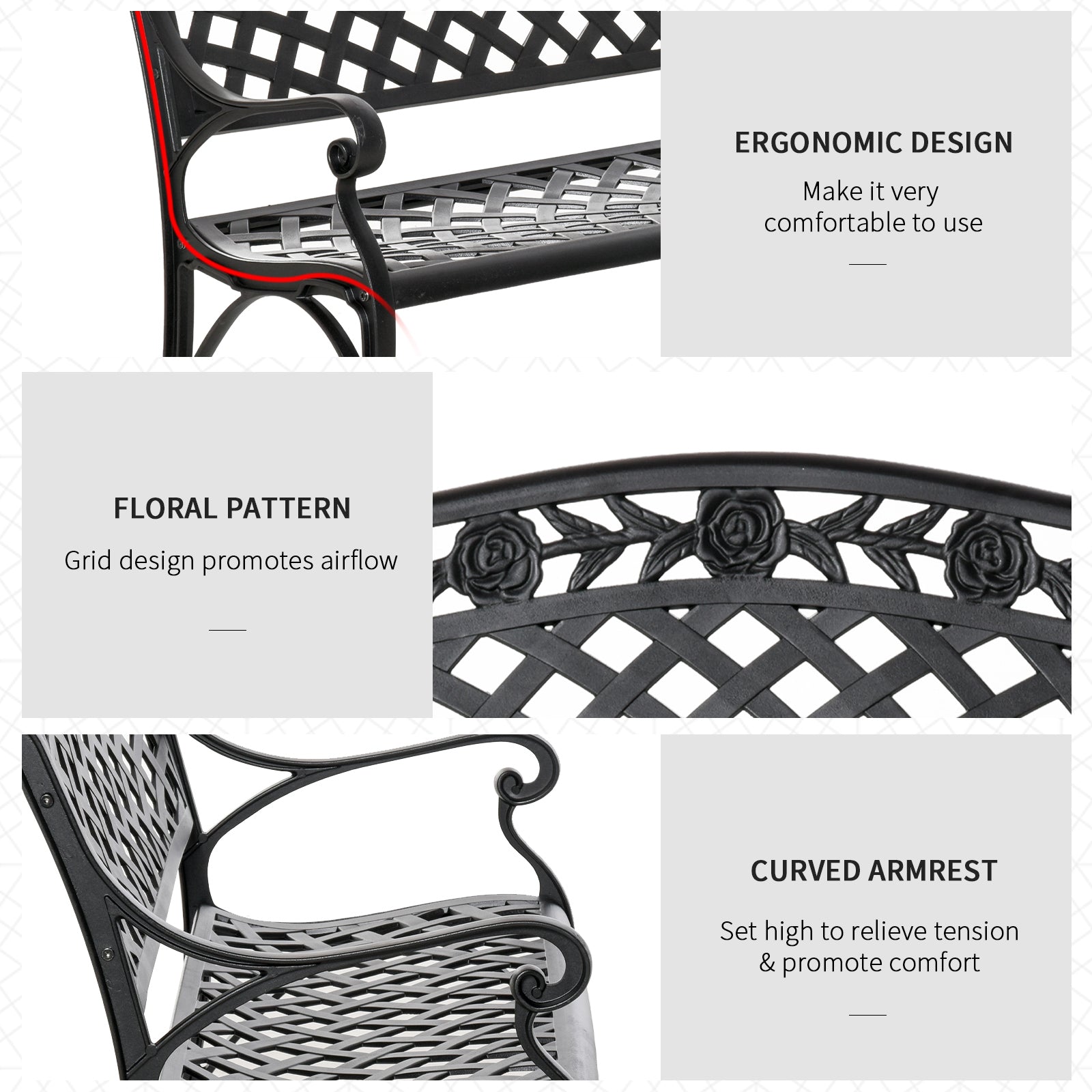 Garden Bench 40" Aluminum 2-Person Black-DECOROLALA