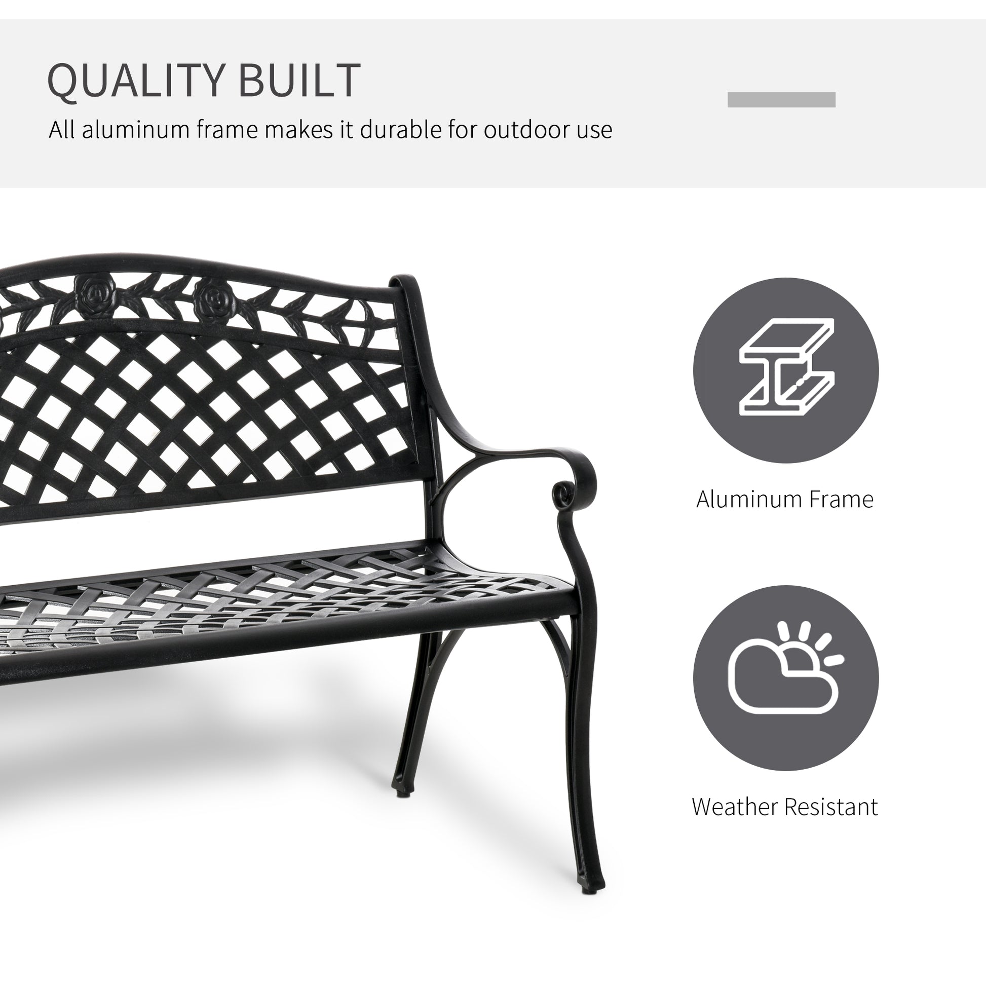 Garden Bench 40" Aluminum 2-Person Black-DECOROLALA