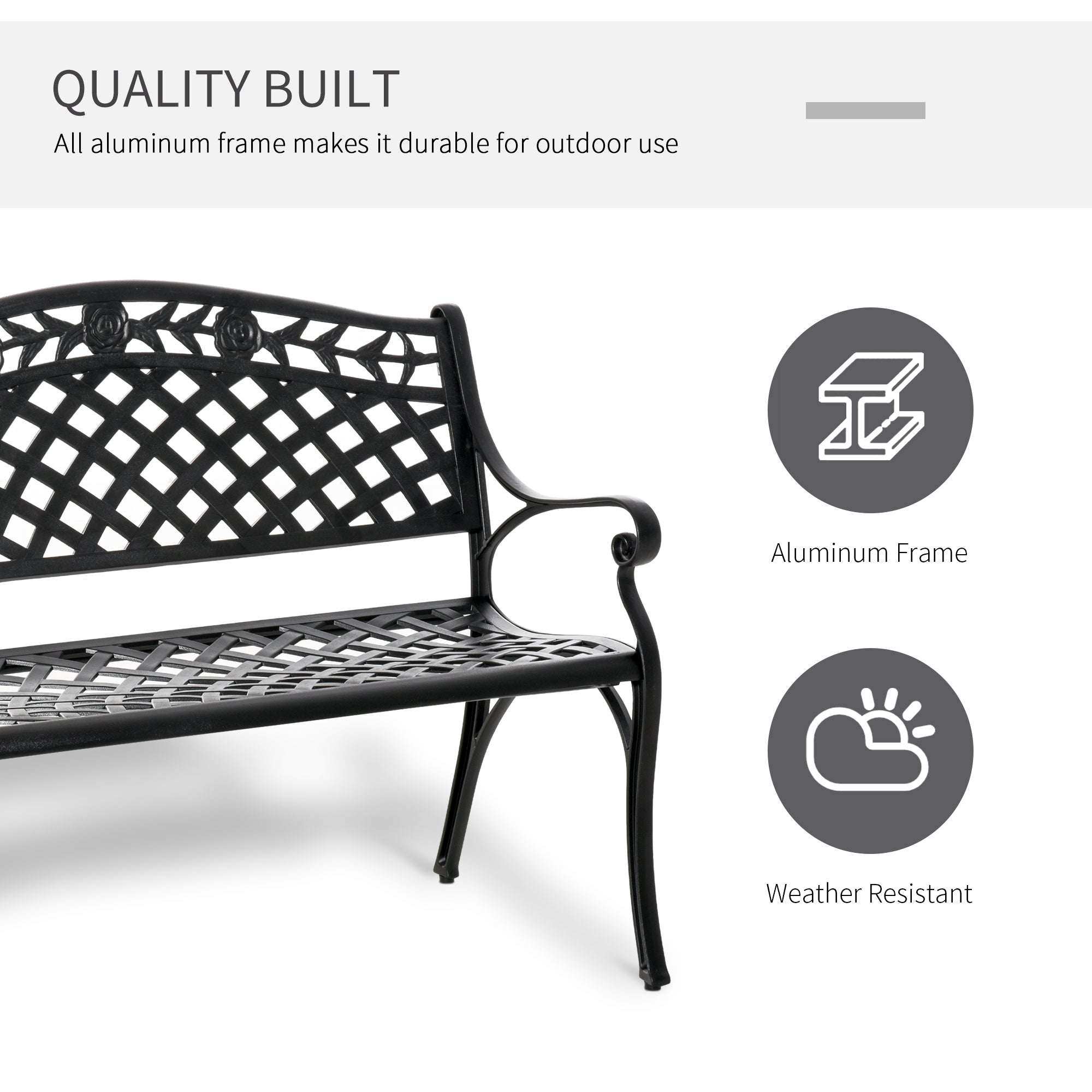 Garden Bench 40" Aluminum 2-Person Black-DECOROLALA