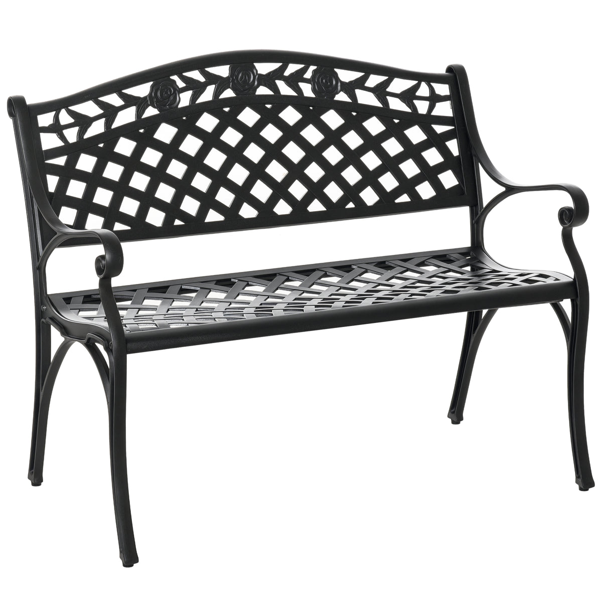 Garden Bench 40" Aluminum 2-Person Black-Outdoor Benches-DECOROLALA