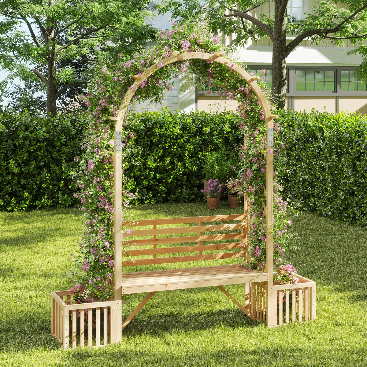 Garden Bench Arbor Arch Wooden Garden Arbor for Climbing Plants-Natural-Garden Arbors-DECOROLALA