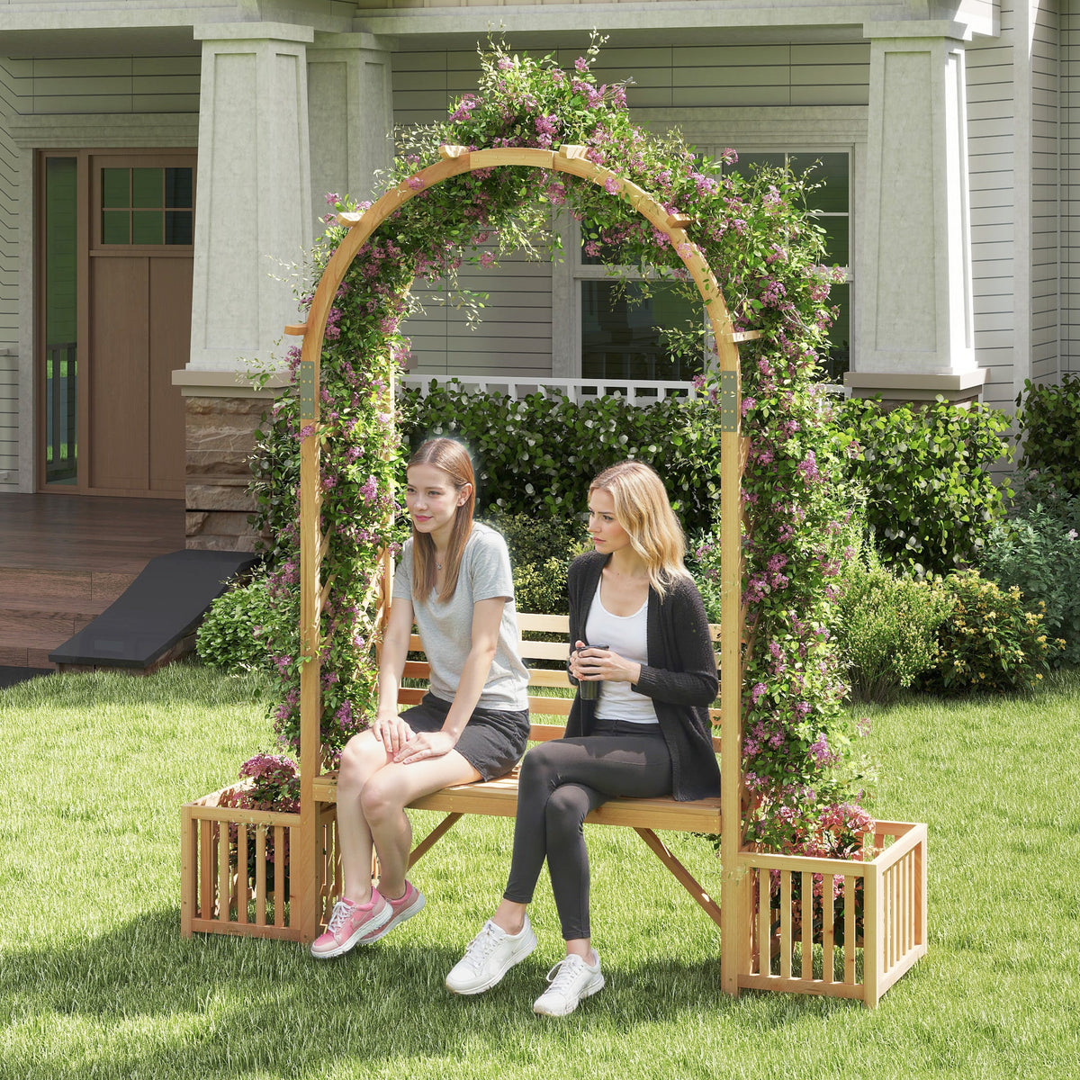 Garden Bench Arbor Arch Wooden Garden Arbor for Climbing Plants-Natural-Garden Arbors-DECOROLALA