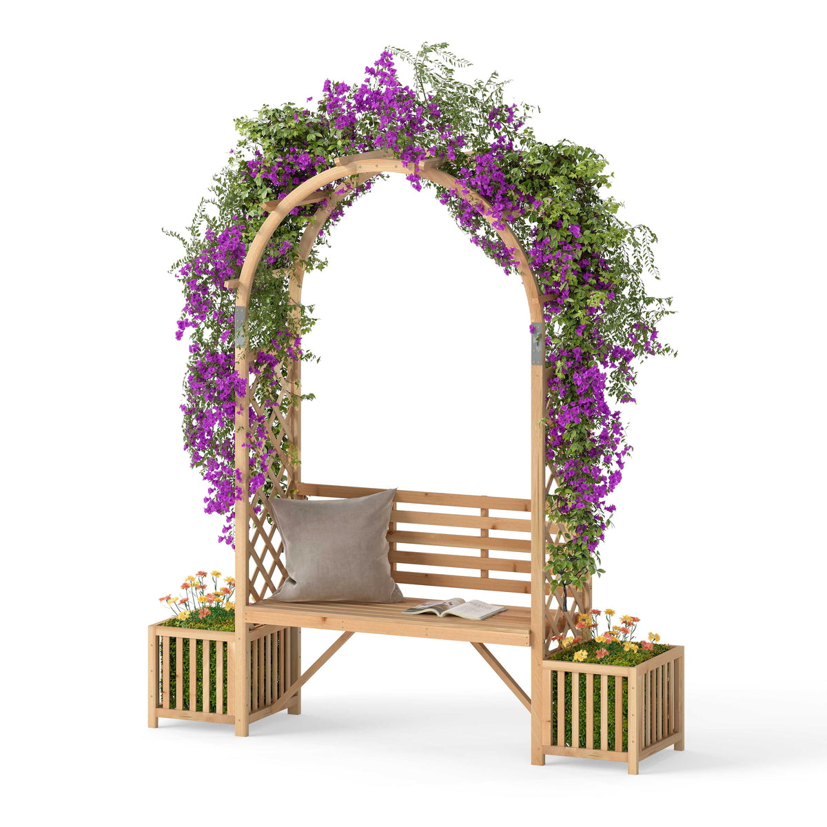 Garden Bench Arbor Arch Wooden Garden Arbor for Climbing Plants-Natural-Garden Arbors-DECOROLALA
