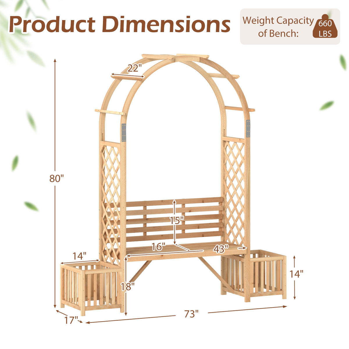 Garden Bench Arbor Arch Wooden Garden Arbor for Climbing Plants-Natural-Garden Arbors-DECOROLALA