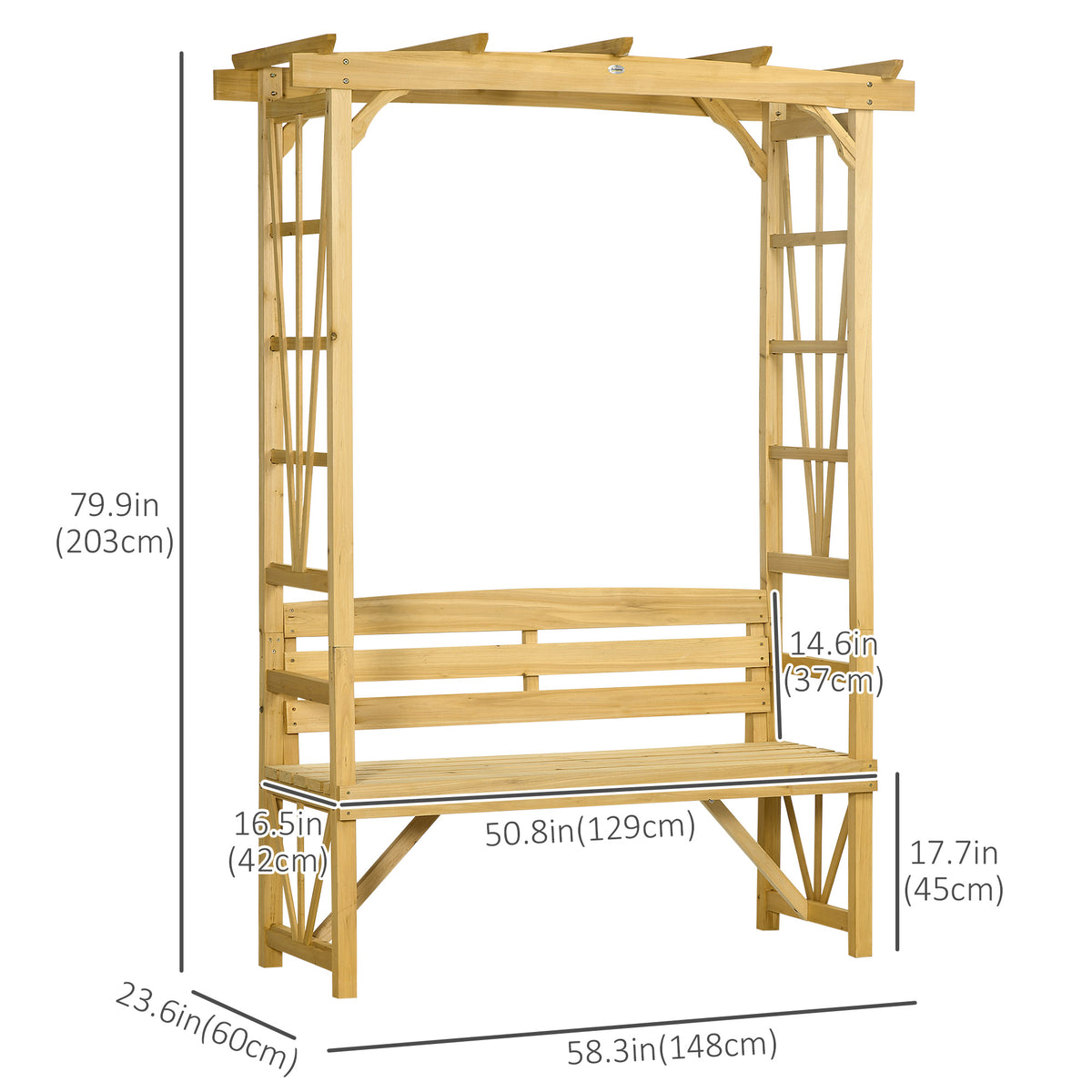Garden Bench Arch - Fir Wood Light Brown 79.9"H-Outdoor Benches-DECOROLALA