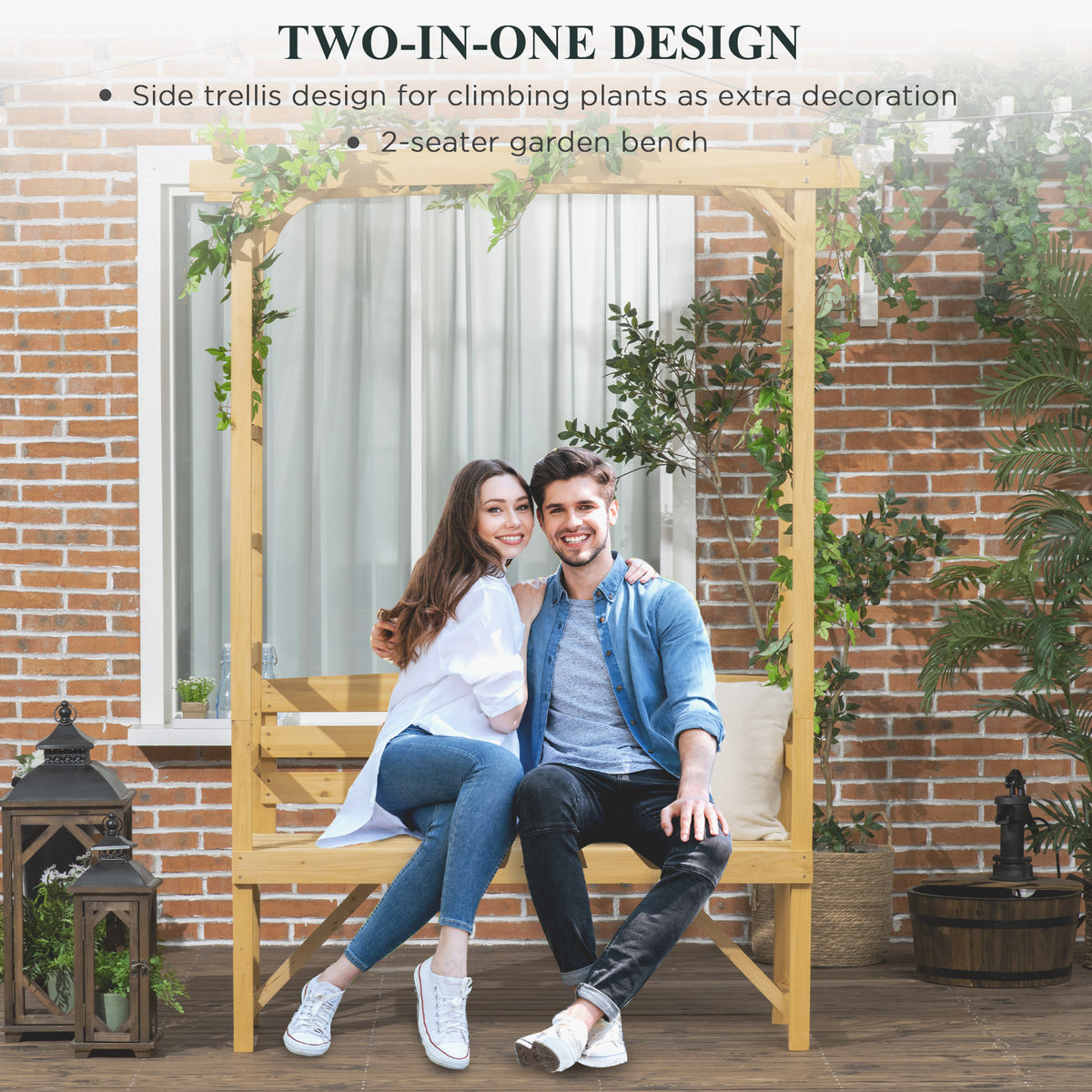 Garden Bench Arch - Fir Wood Light Brown 79.9"H-Outdoor Benches-DECOROLALA