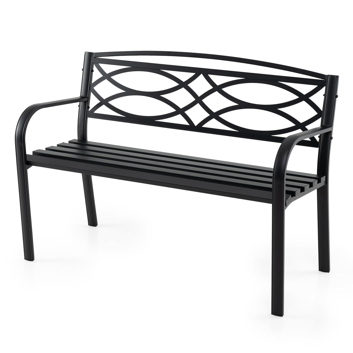 Garden Bench with Curved Armrests and Backrest-Black-Outdoor Benches-DECOROLALA