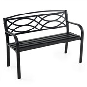 Garden Bench with Curved Armrests and Backrest-Black-Outdoor Benches-DECOROLALA