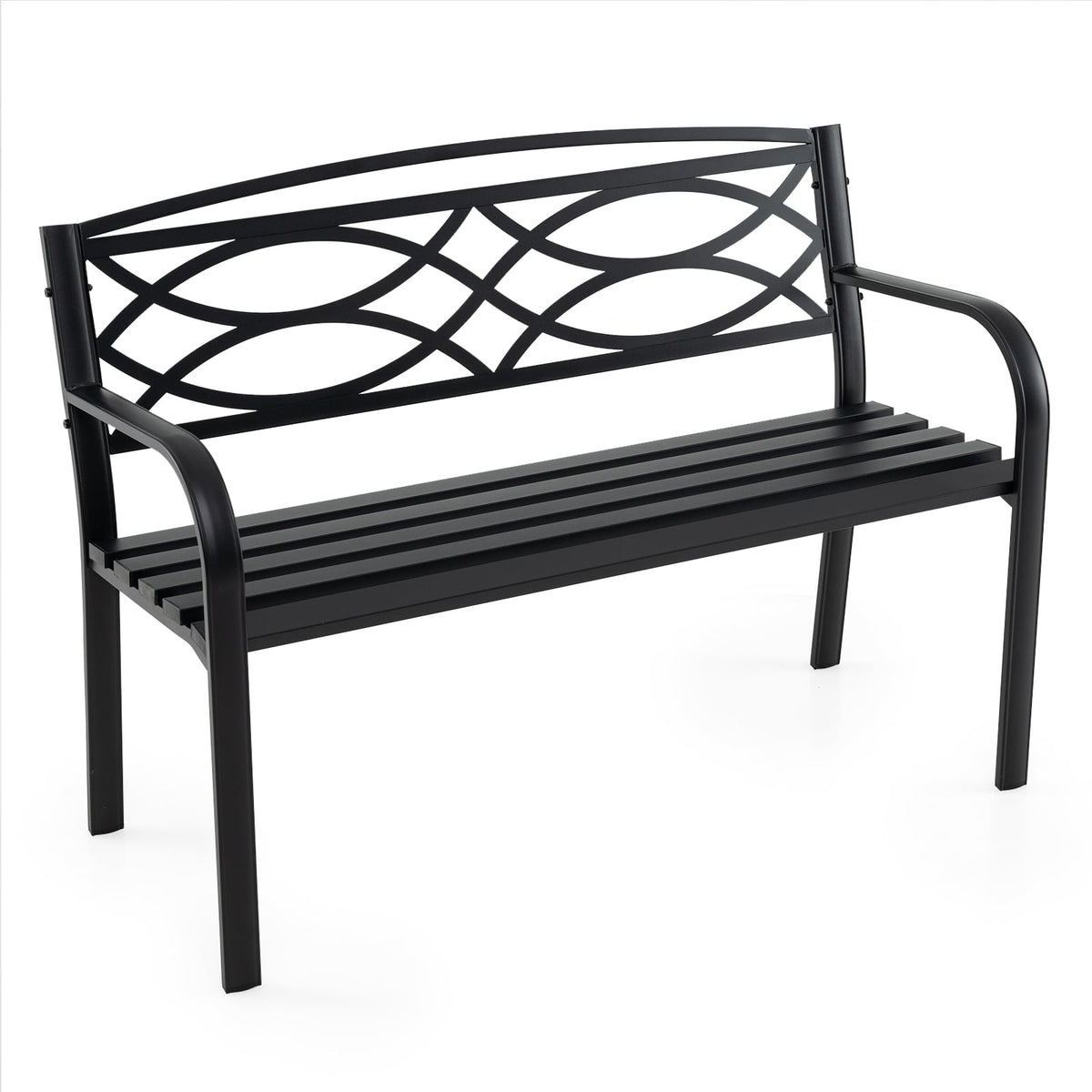 Garden Bench with Curved Armrests and Backrest-Black-Outdoor Benches-DECOROLALA