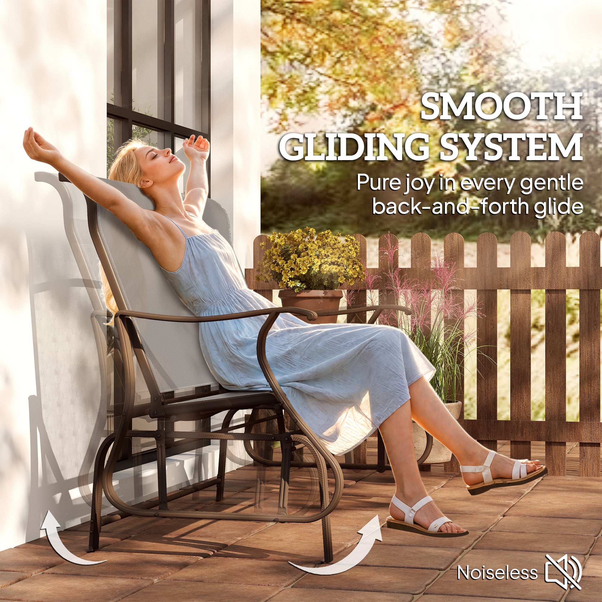 Garden Double Gliding Chair, Outdoor Patio Mesh Glider, Steel Grey, 46.75"W-DECOROLALA