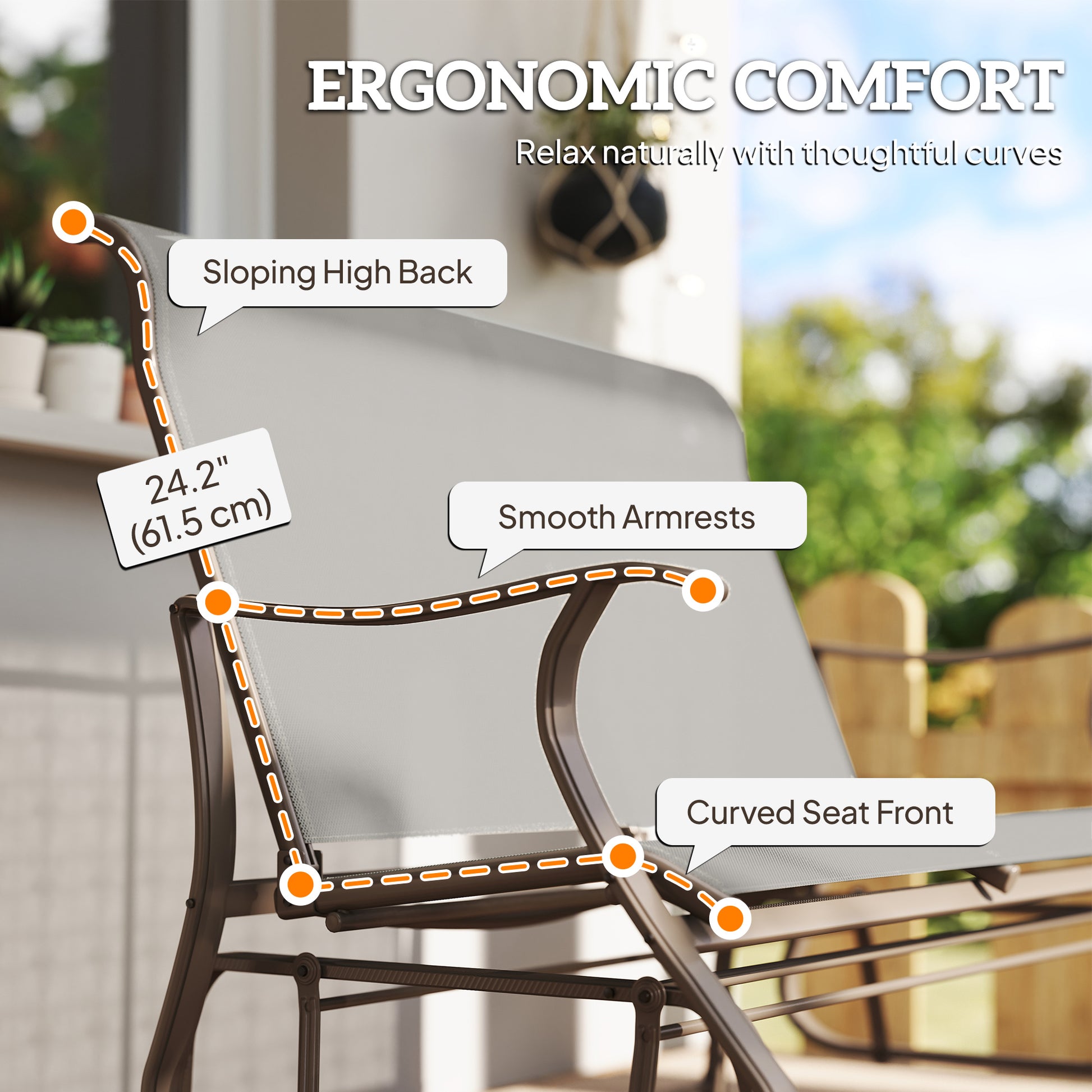 Garden Double Gliding Chair, Outdoor Patio Mesh Glider, Steel Grey, 46.75"W-DECOROLALA