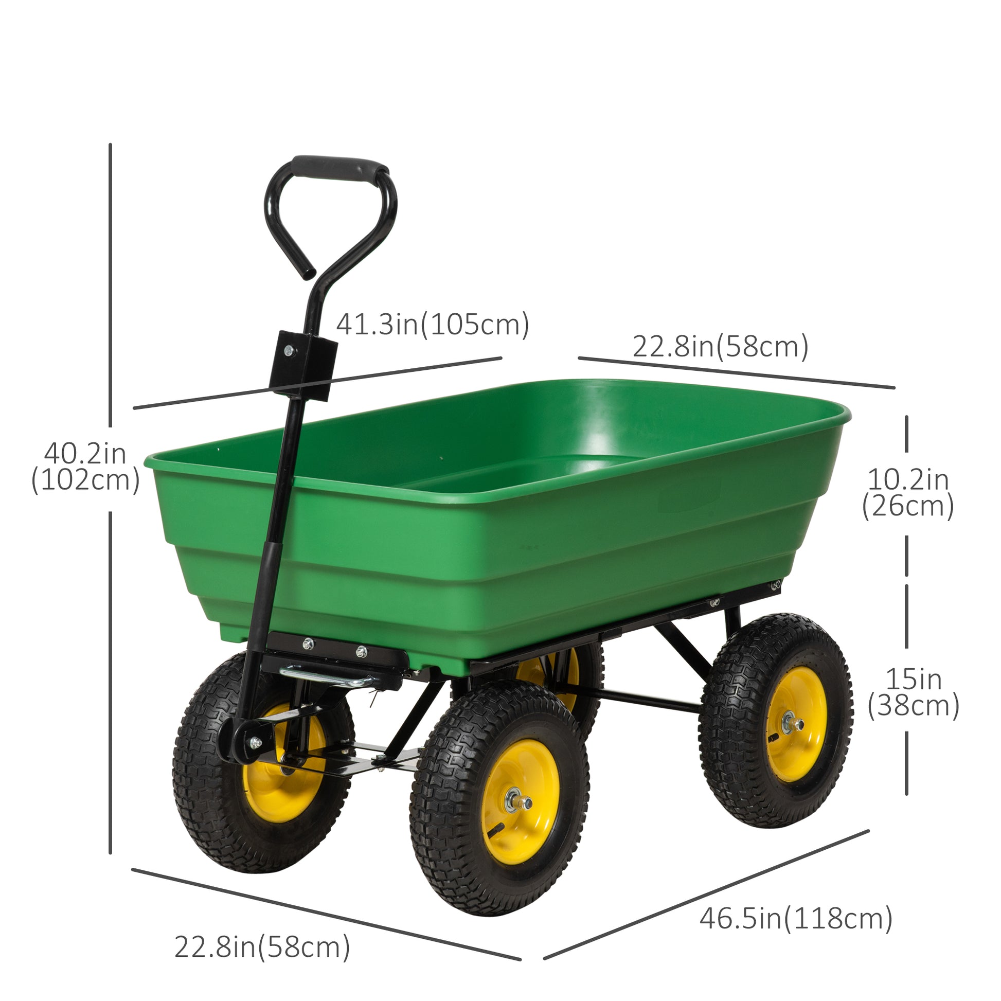 Garden Dump Cart - 440lbs 125L Heavy Duty Wagon Green-DECOROLALA