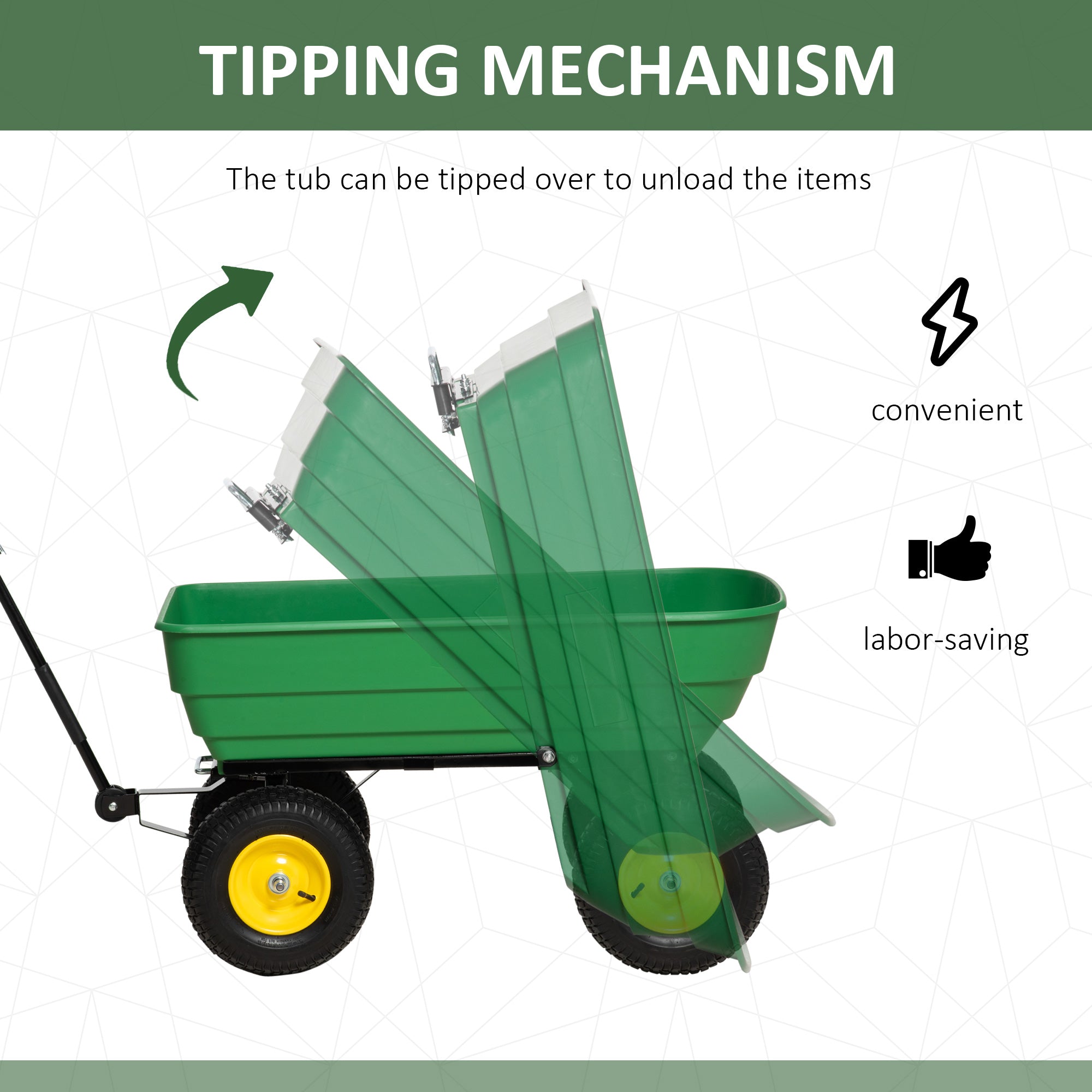 Garden Dump Cart - 440lbs 125L Heavy Duty Wagon Green-DECOROLALA