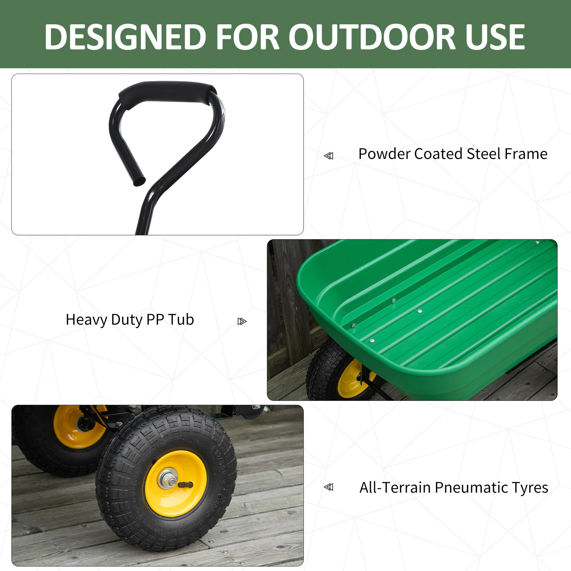 Garden Dump Cart - 440lbs 125L Heavy Duty Wagon Green-DECOROLALA