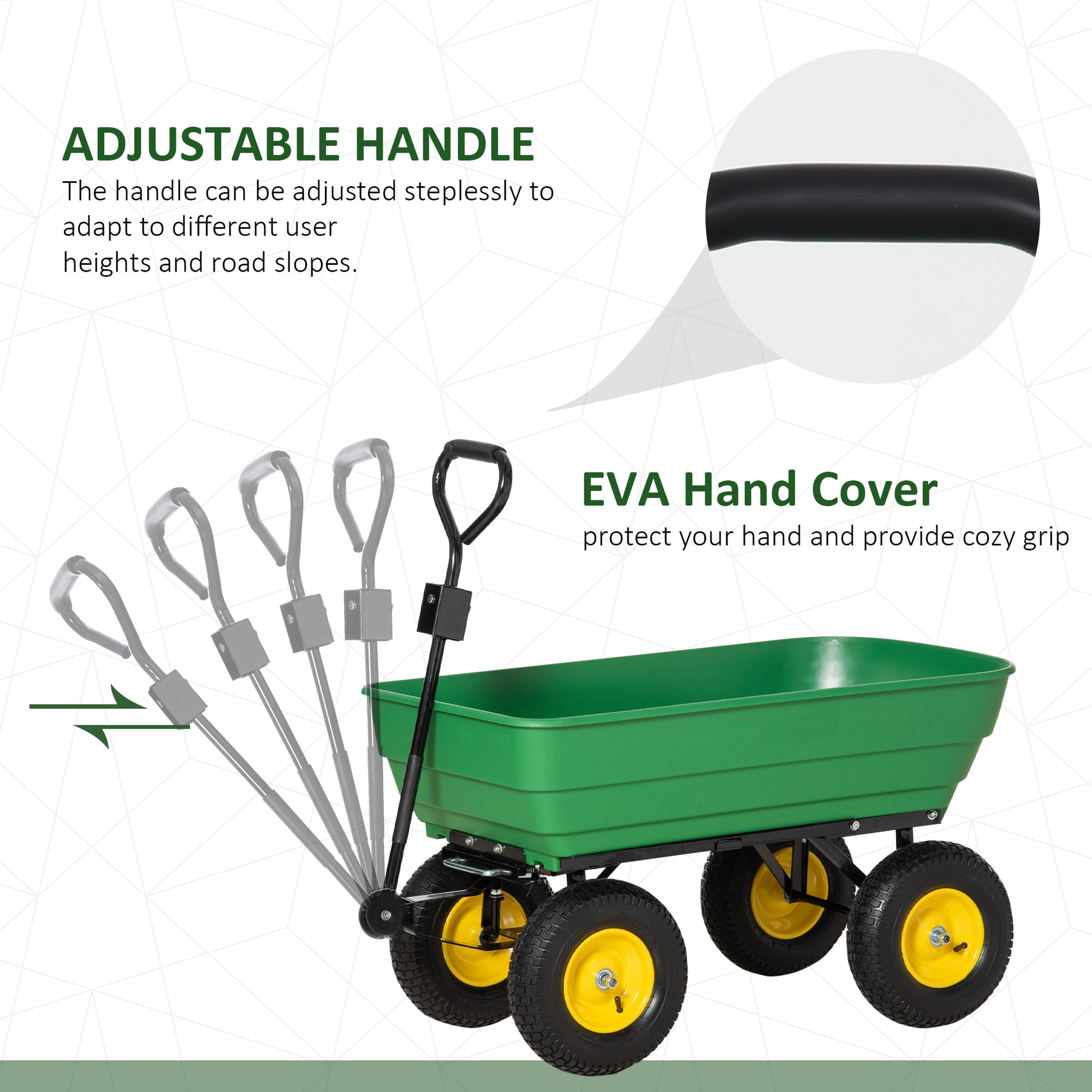 Garden Dump Cart - 440lbs 125L Heavy Duty Wagon Green-DECOROLALA