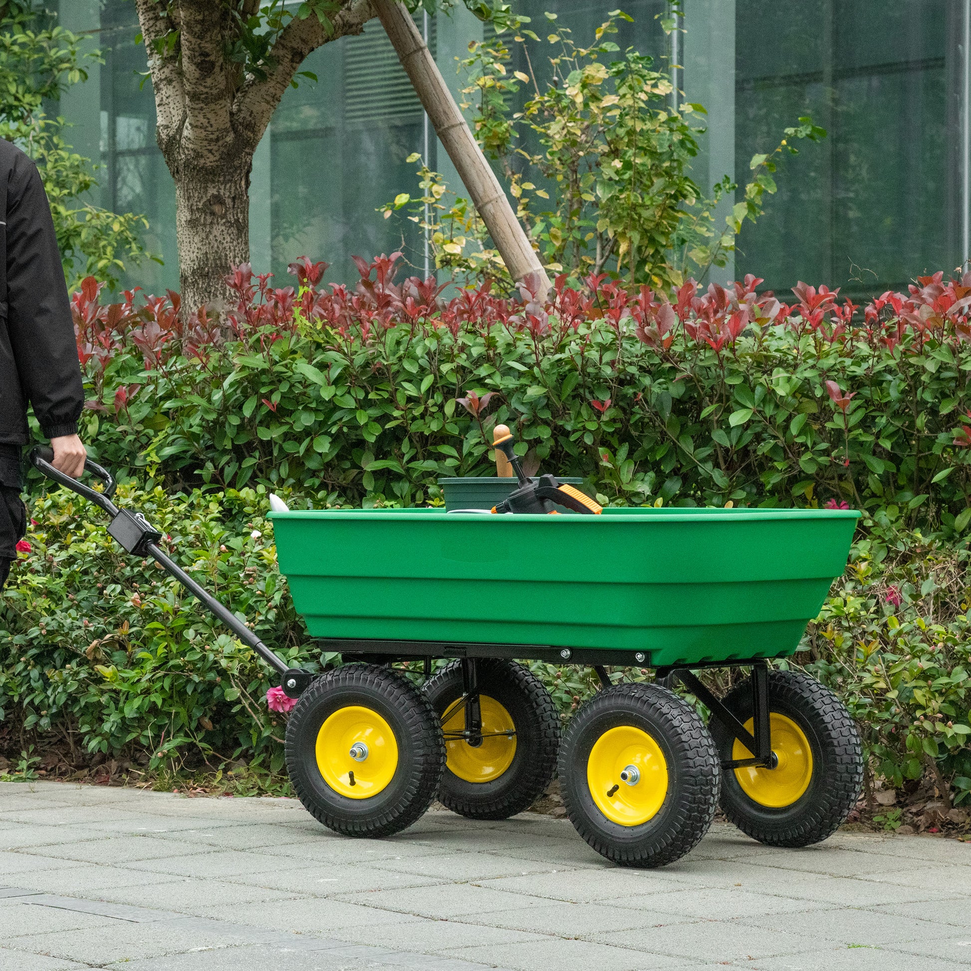 Garden Dump Cart - 440lbs 125L Heavy Duty Wagon Green-DECOROLALA