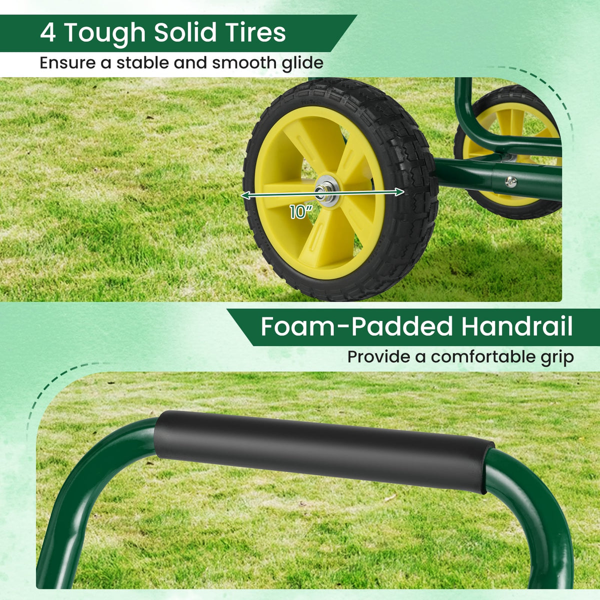 Garden Hose Reel Cart Metal Hose Cart with 4 Wheels and Storage Basket-Green-Watering & Irrigation-DECOROLALA