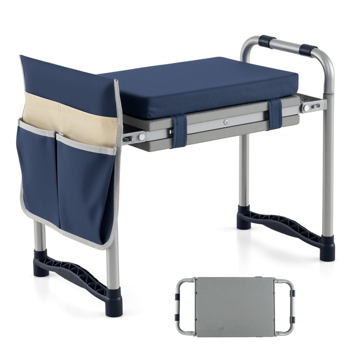 Garden Kneeler and Seat Foldable Gardening Stool with Wide EVA Foam Padding-Navy-Garden Tools-DECOROLALA