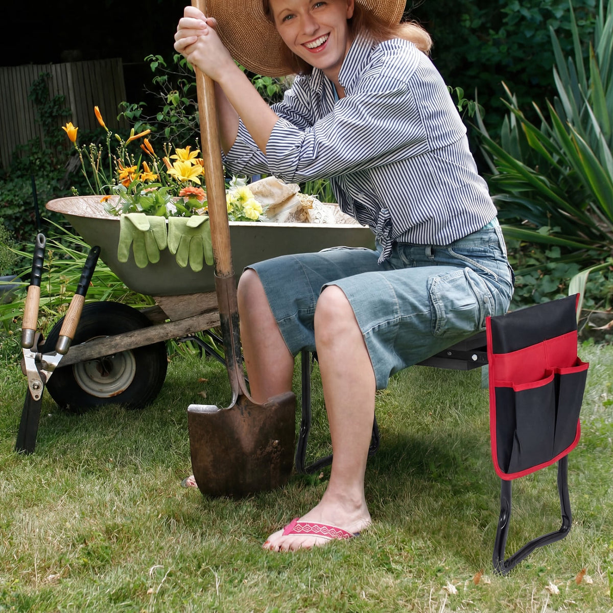 Garden Kneeler and Seat Folding Sturdy Gardening Stool-Black-Garden Tools-DECOROLALA