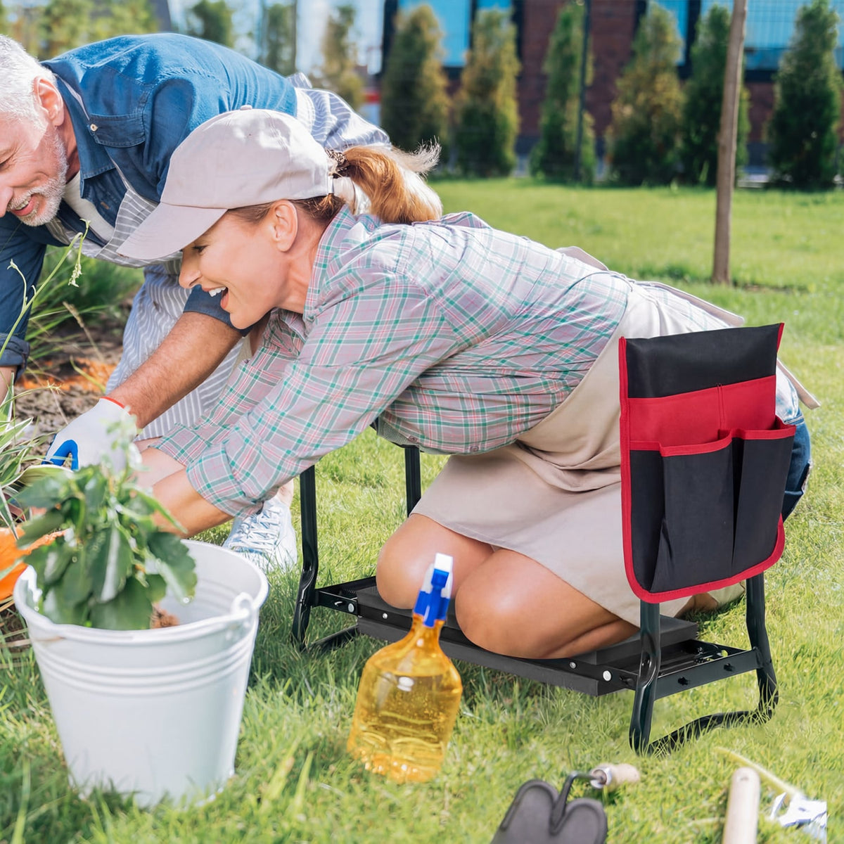 Garden Kneeler and Seat Folding Sturdy Gardening Stool-Black-Garden Tools-DECOROLALA