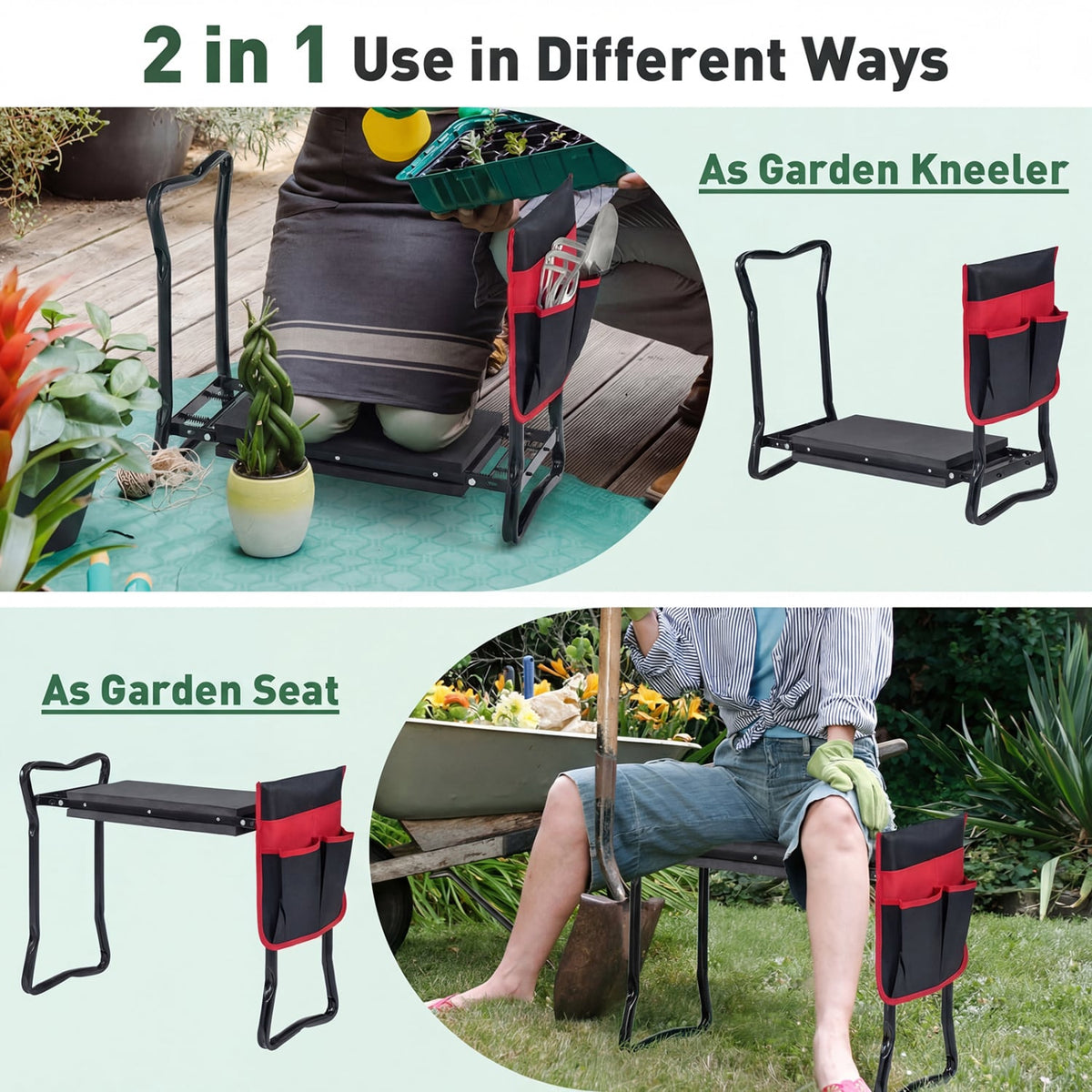 Garden Kneeler and Seat Folding Sturdy Gardening Stool-Black-Garden Tools-DECOROLALA