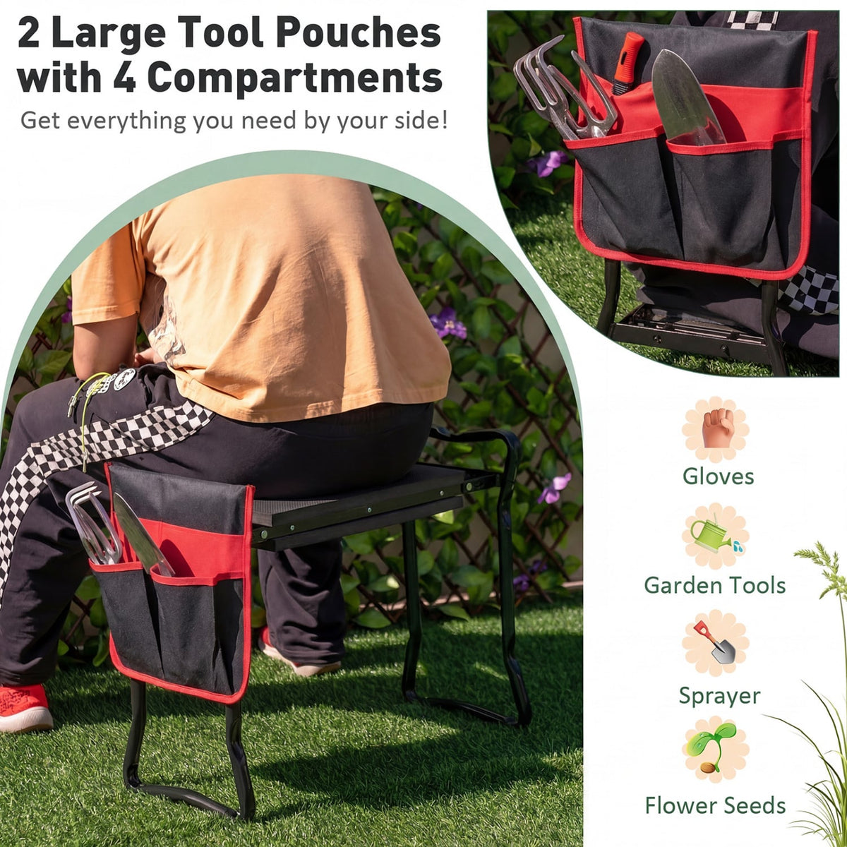 Garden Kneeler and Seat Folding Sturdy Gardening Stool-Black-Garden Tools-DECOROLALA