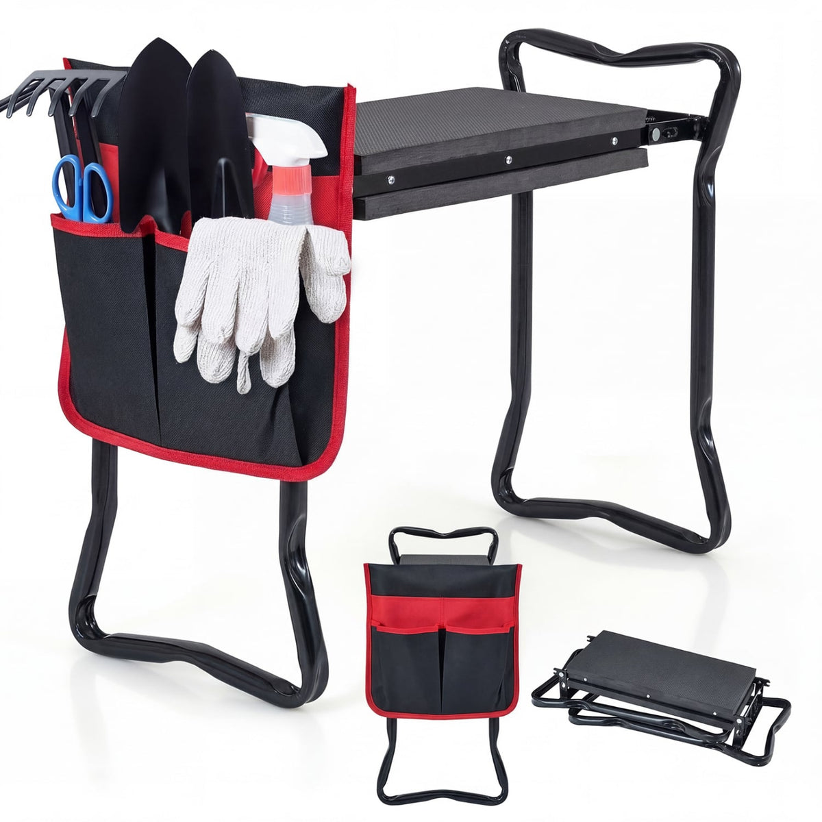 Garden Kneeler and Seat Folding Sturdy Gardening Stool-Black-Garden Tools-DECOROLALA