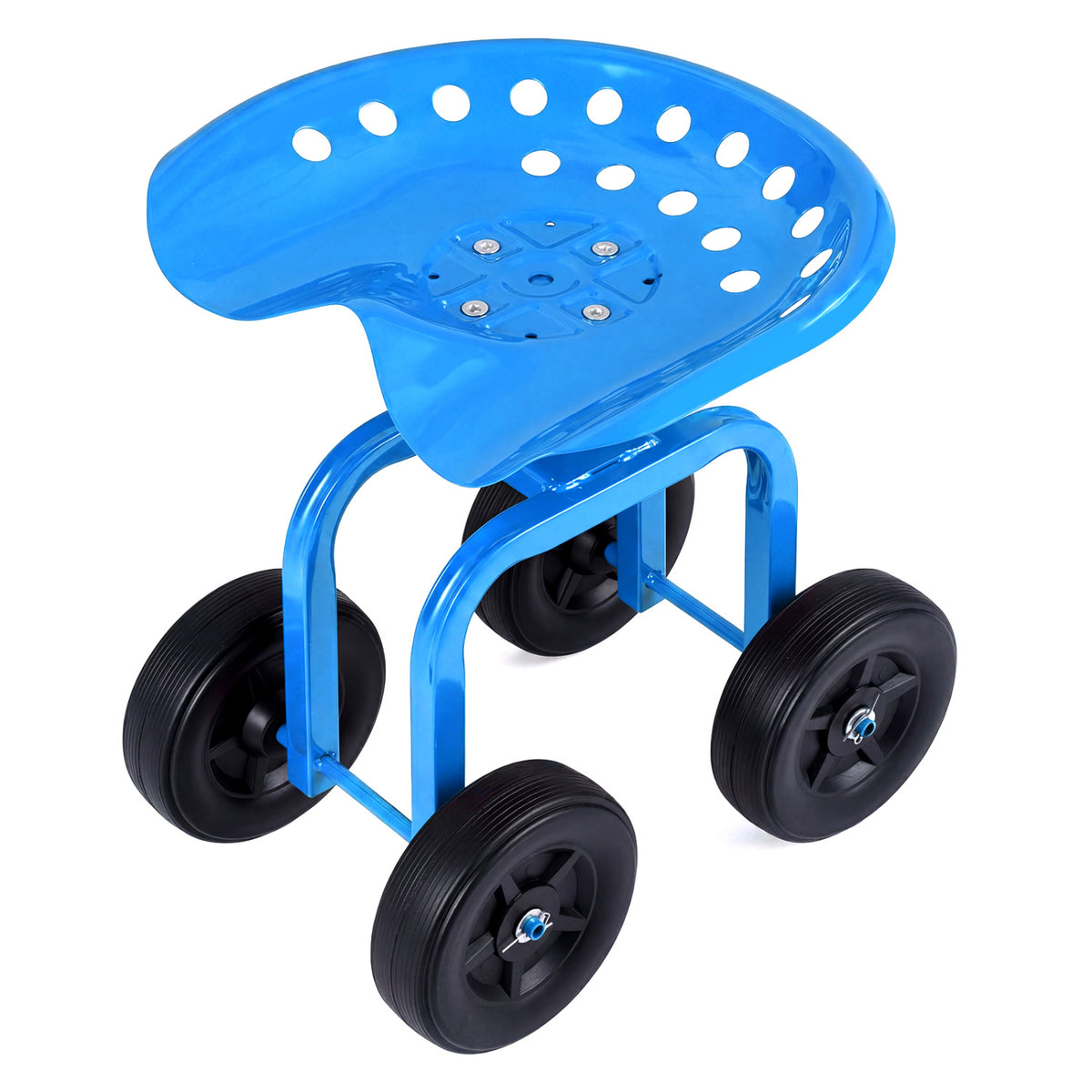 Garden Rolling Workseat with 360° Swivel Seat and Adjustable Height-Blue-Garden Carts-DECOROLALA