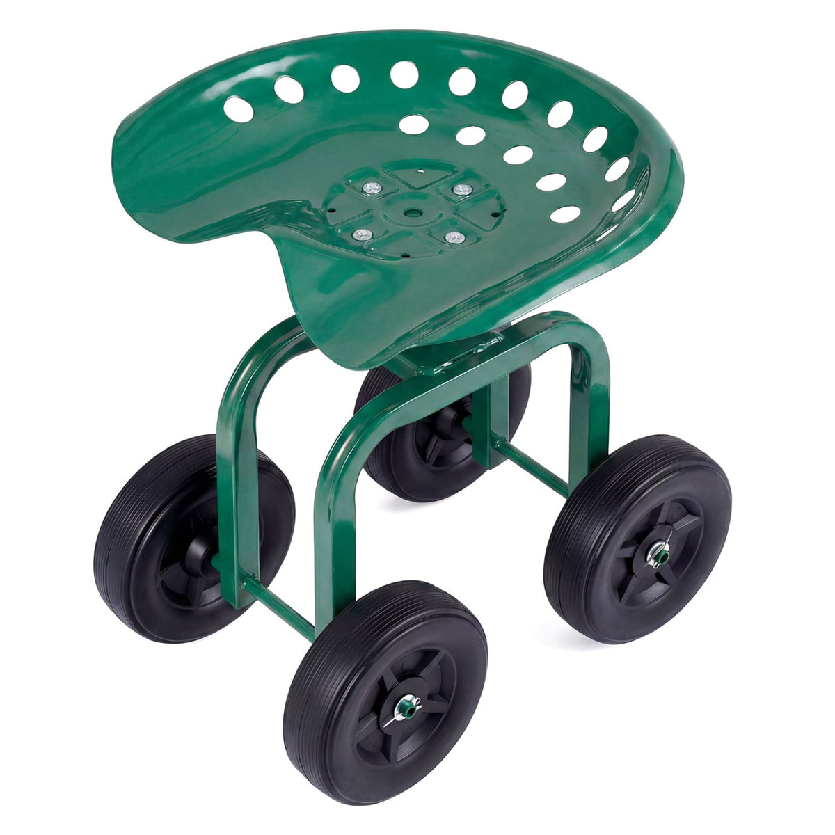 Garden Rolling Workseat with 360°Swivel Seat and Adjustable Height-Green-Garden Carts-DECOROLALA