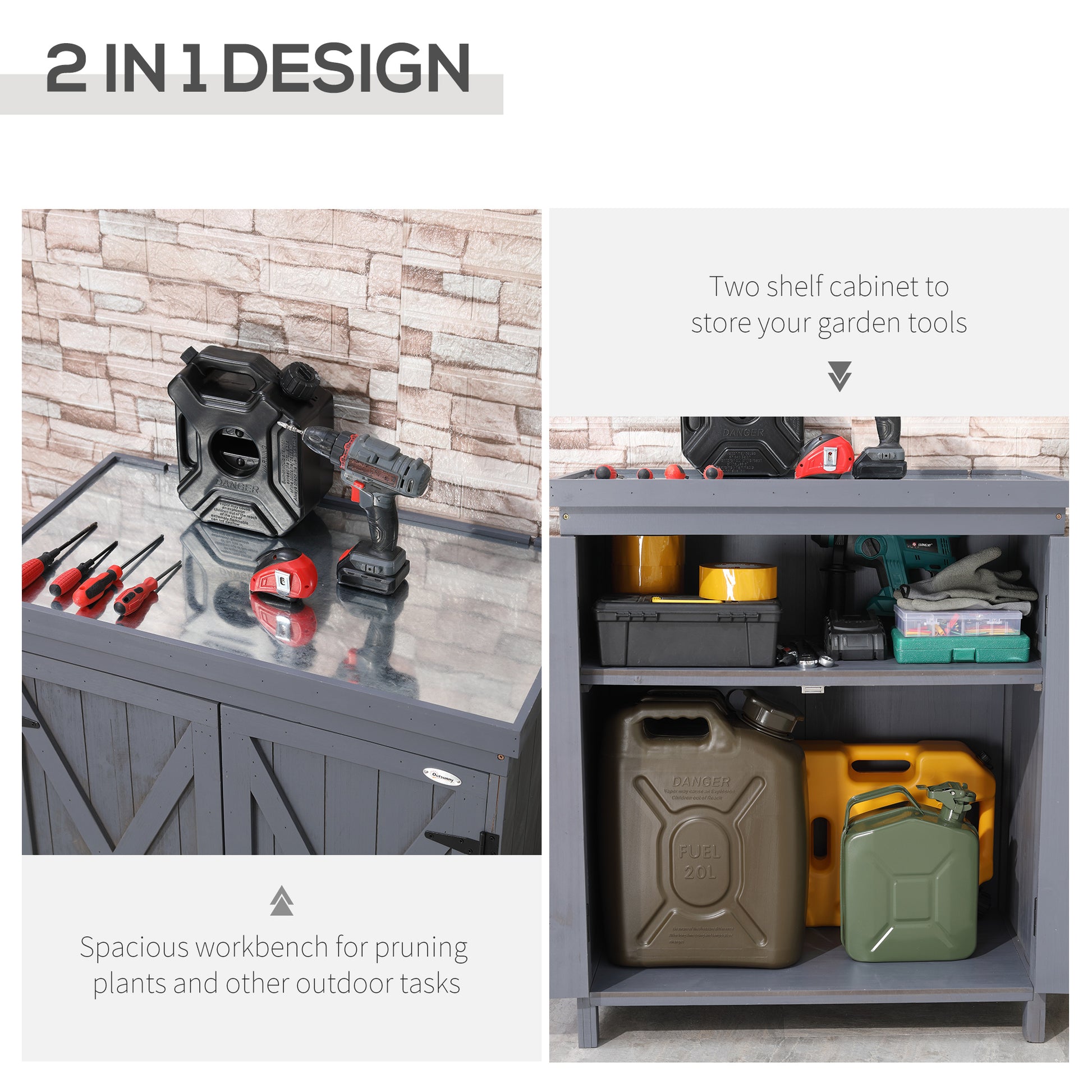 Garden Storage Cabinet - Grey Wood Outdoor Tool Shed-Patio & Garden > Lawn & Garden > Sheds-DECOROLALA