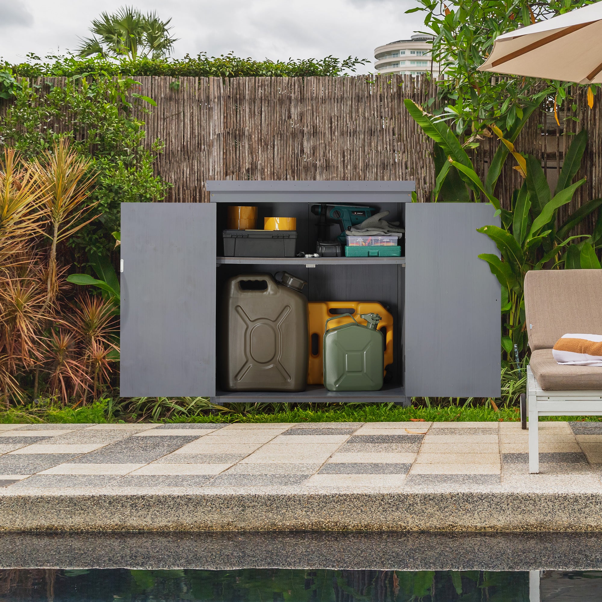 Garden Storage Cabinet - Grey Wood Outdoor Tool Shed-Patio & Garden > Lawn & Garden > Sheds-DECOROLALA