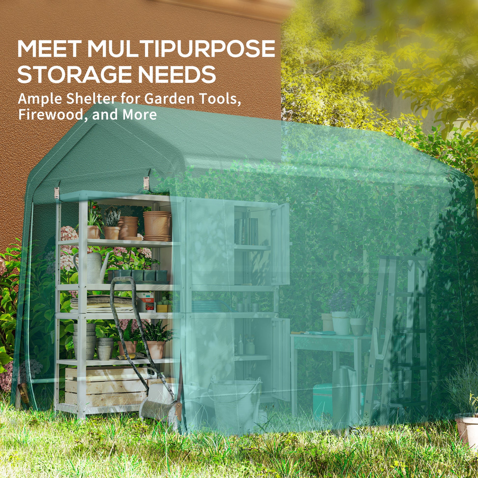 Garden Storage Tent - 8' x 6.5' Metal Frame Shelter Green-Patio & Garden > Lawn & Garden > Sheds > Portable Shed-DECOROLALA