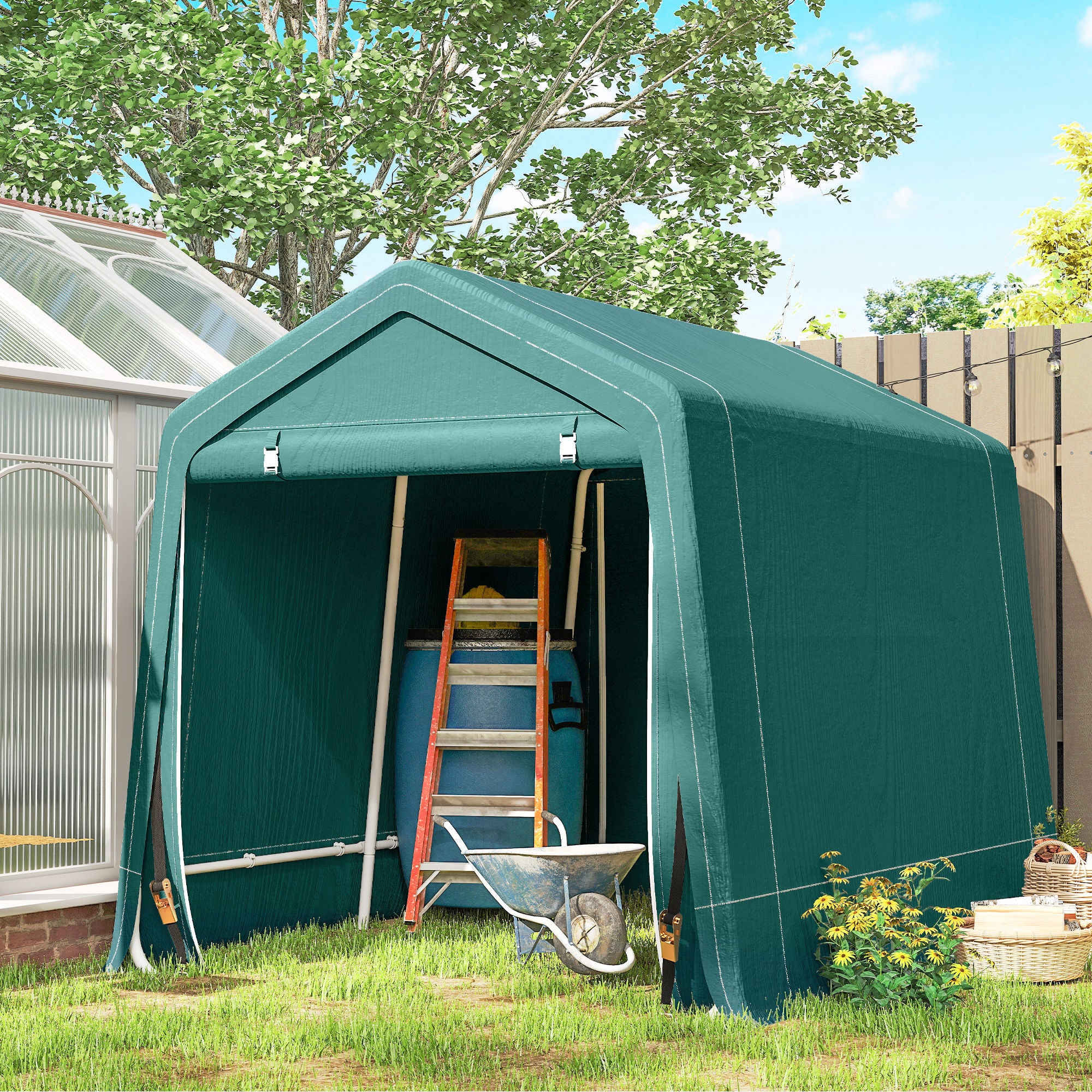 Garden Storage Tent - 8' x 6.5' Metal Frame Shelter Green-Patio & Garden > Lawn & Garden > Sheds > Portable Shed-DECOROLALA
