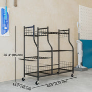 Garden Tool Organizer - 3-Tier Rolling Storage Rack Black-Patio & Garden > Lawn & Garden > Garden Accessories-DECOROLALA
