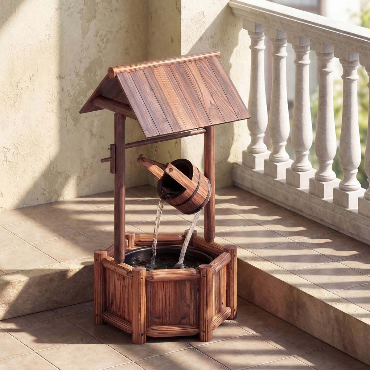 Garden Wooden Wishing Water Fountain with Pump-Outdoor Water Fountains-DECOROLALA