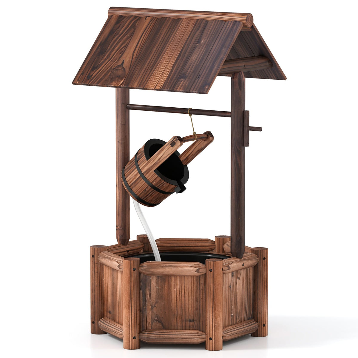 Garden Wooden Wishing Water Fountain with Pump-Outdoor Water Fountains-DECOROLALA