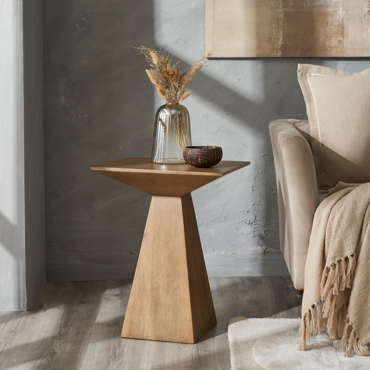 Garnett Indoor Mango Wood Side Table, Light Brown-End Tables-DECOROLALA